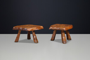 Brutalist Solid Elm Side Tables, Set of 2, France, 1960s Mid-20th century