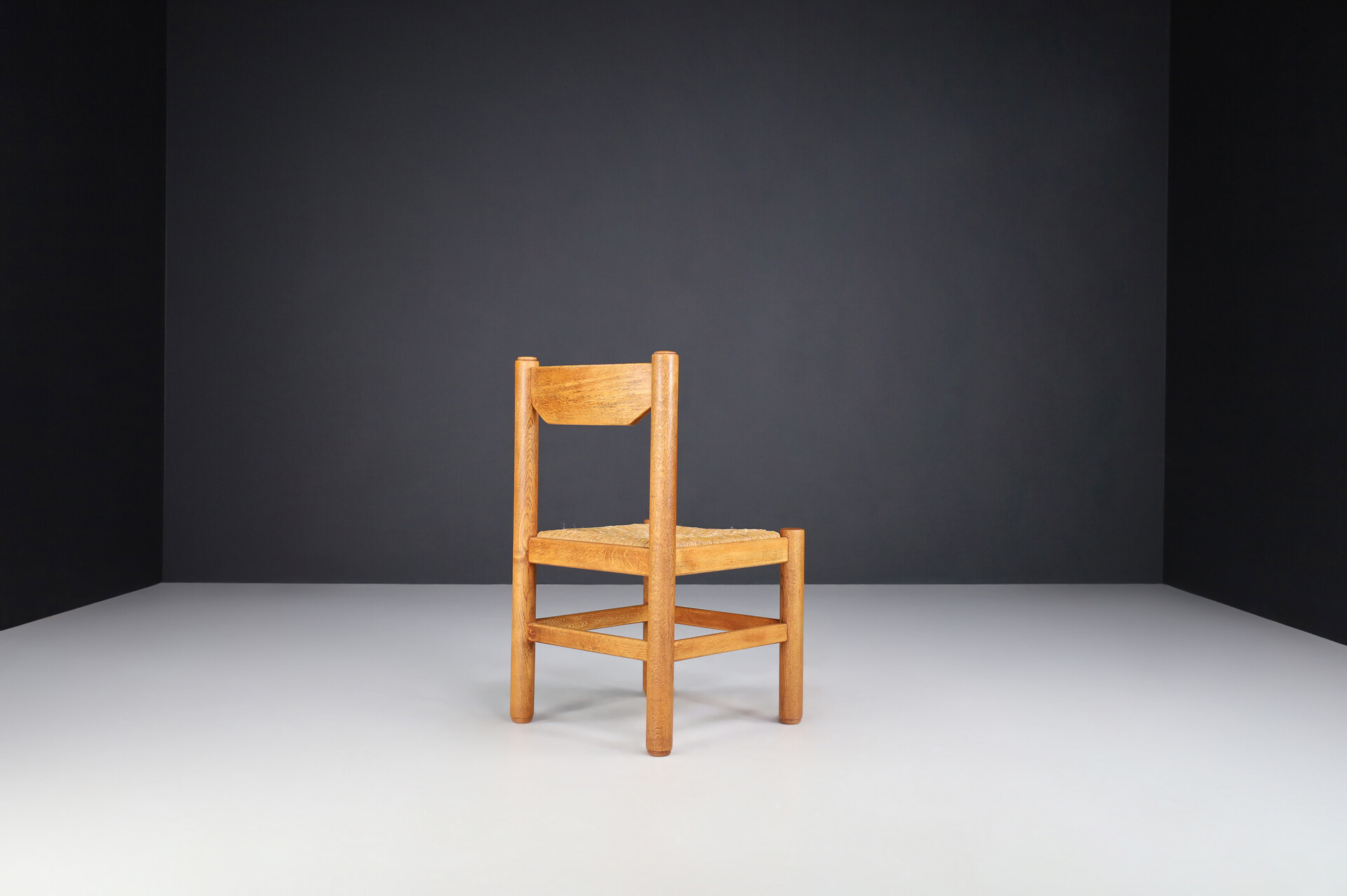 Brutalist Solid oak and Rush chair , France 1960s Mid-20th century