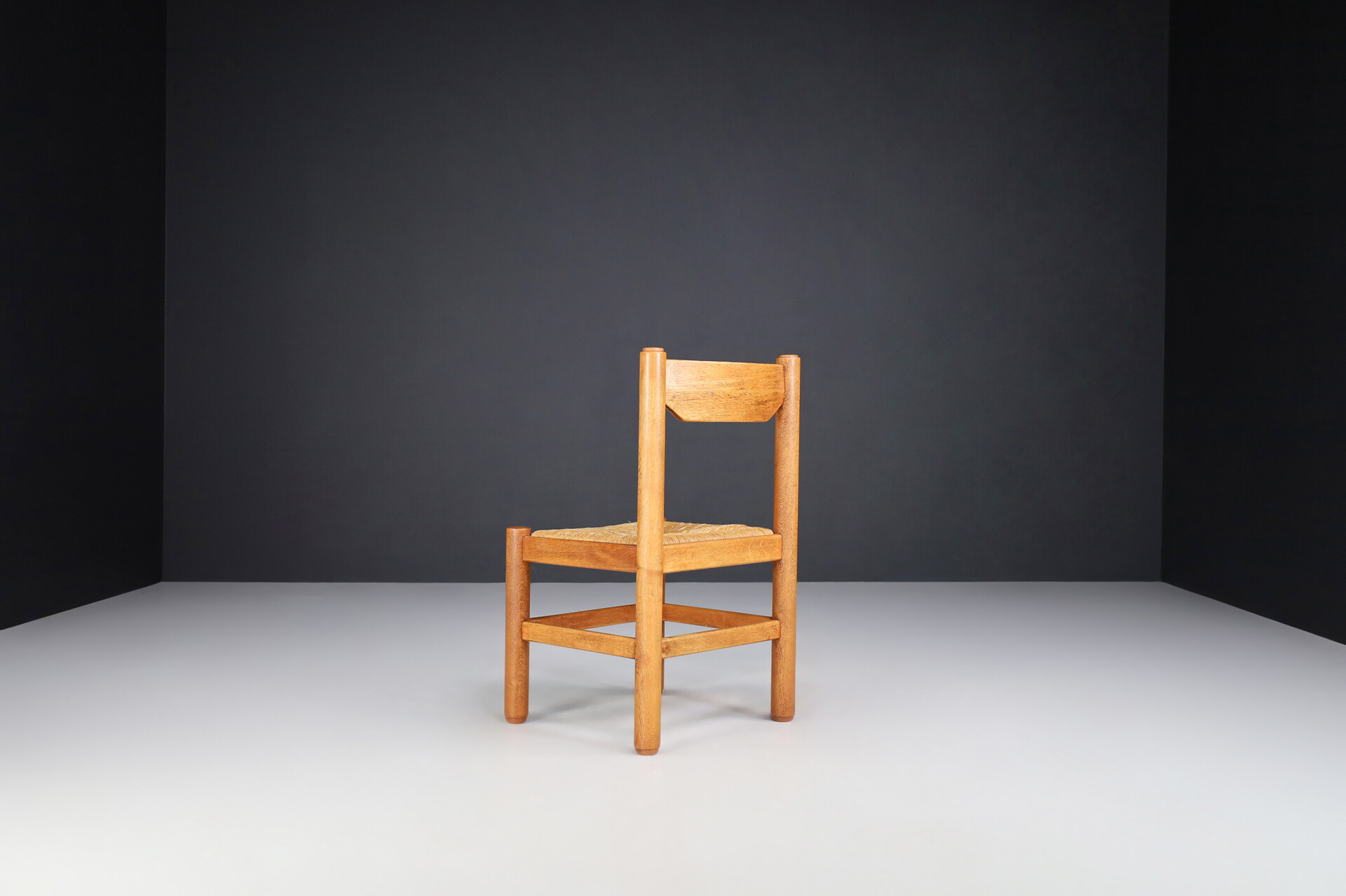 Brutalist Solid oak and Rush chair , France 1960s Mid-20th century