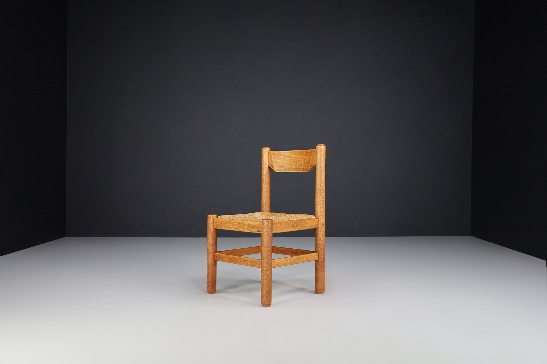 Brutalist Solid oak and Rush chair , France 1960s Mid-20th century