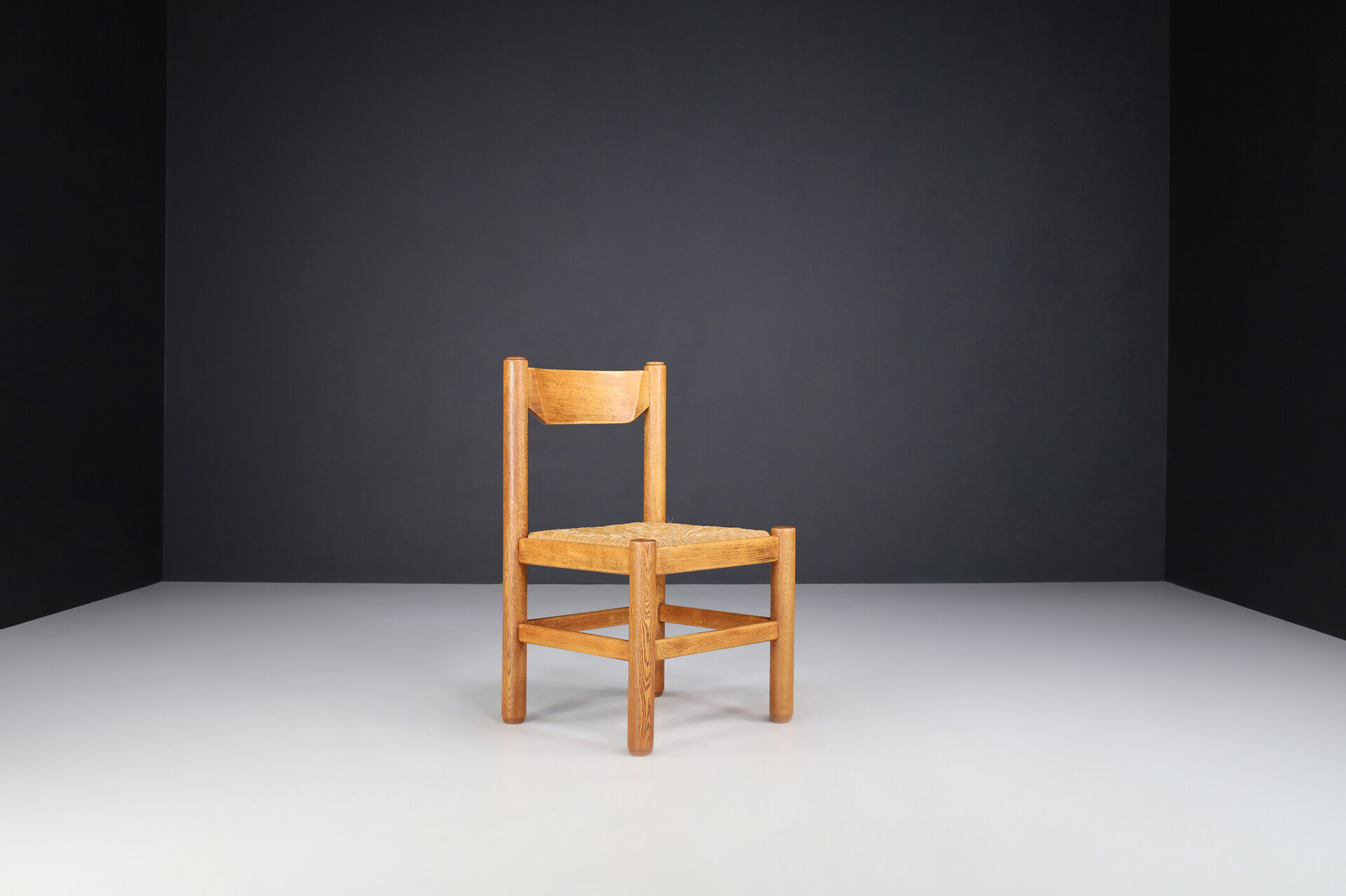 Brutalist Solid oak and Rush chair , France 1960s Mid-20th century
