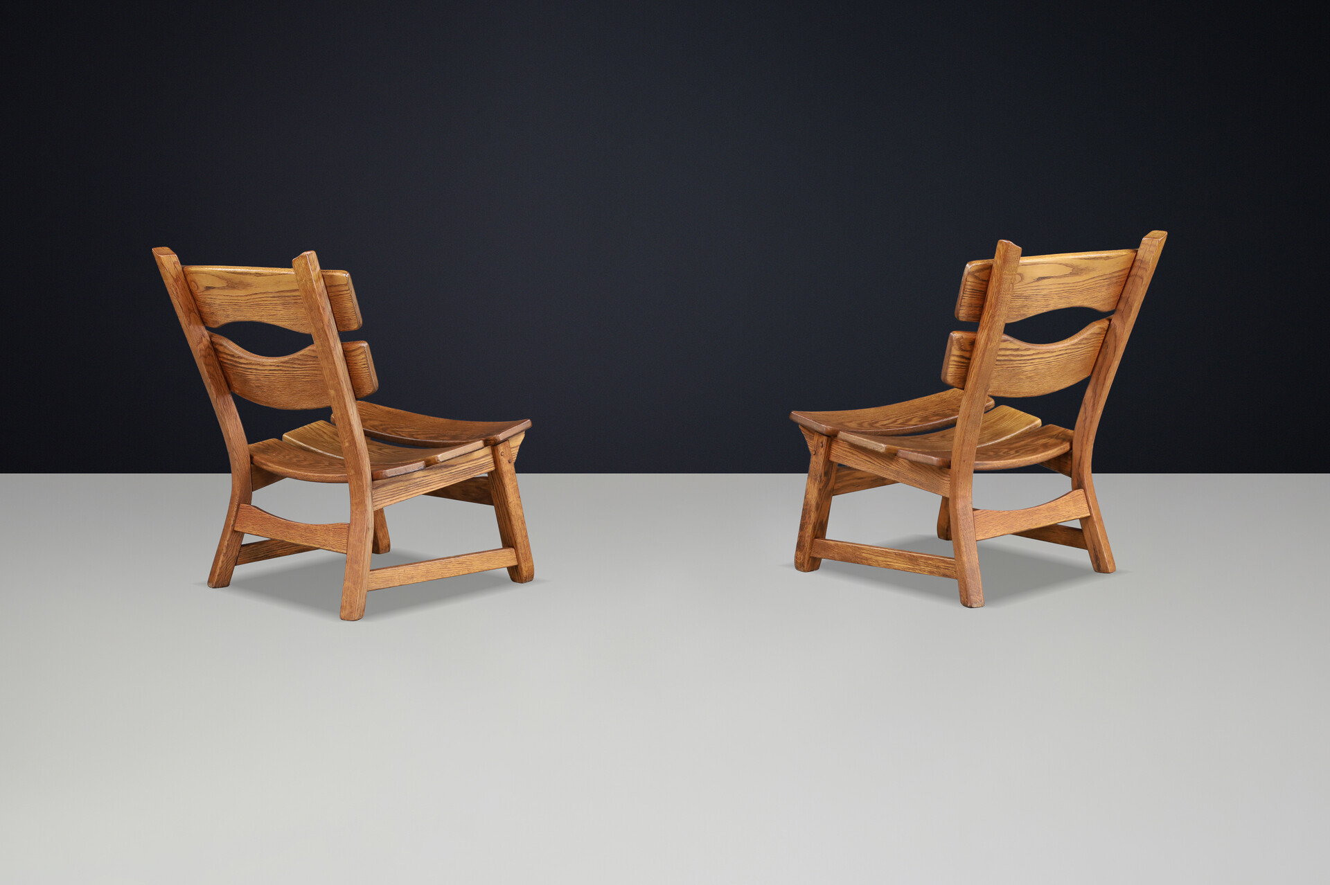 Brutalist Solid oak lounge chairs by Dittmann & Co for AWA Radboud, Netherlands circa 1970s. Late-20th century