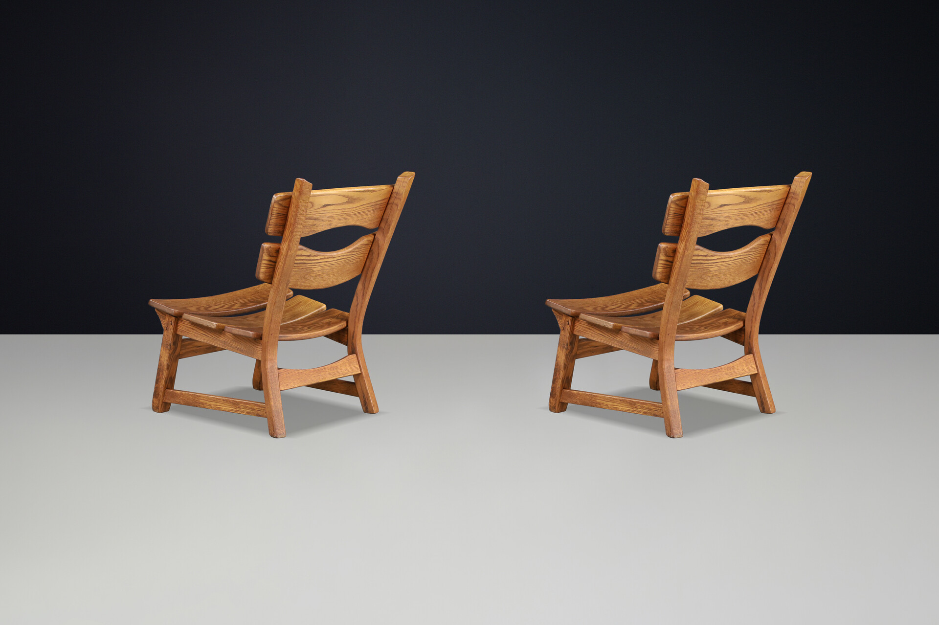 Brutalist Solid oak lounge chairs by Dittmann & Co for AWA Radboud, Netherlands circa 1970s. Late-20th century