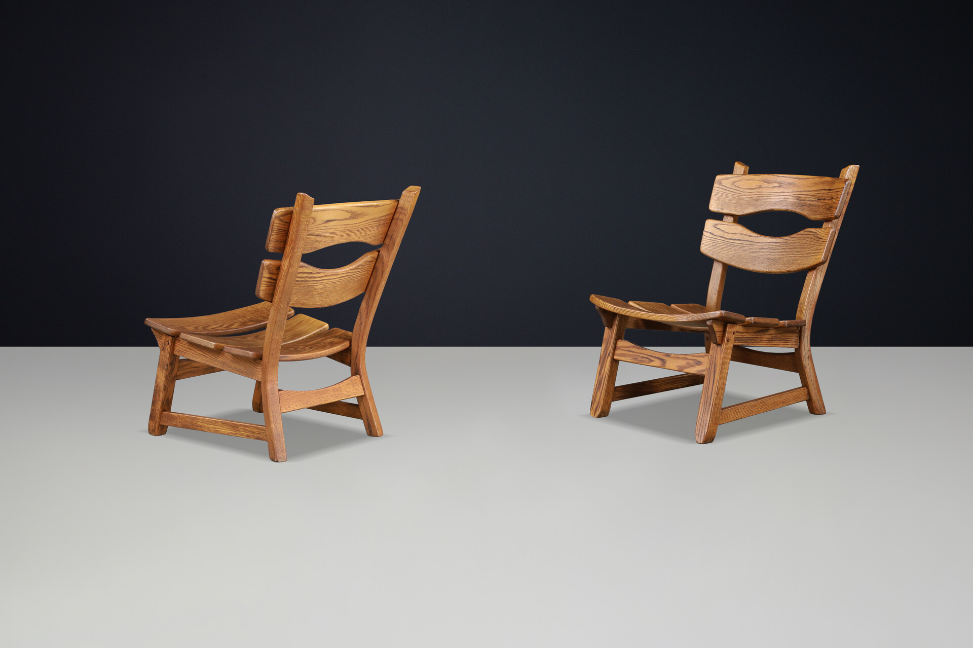 Brutalist Solid oak lounge chairs by Dittmann & Co for AWA Radboud, Netherlands circa 1970s. Late-20th century