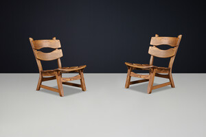 Brutalist Solid oak lounge chairs by Dittmann & Co for AWA Radboud, Netherlands circa 1970s. Late-20th century