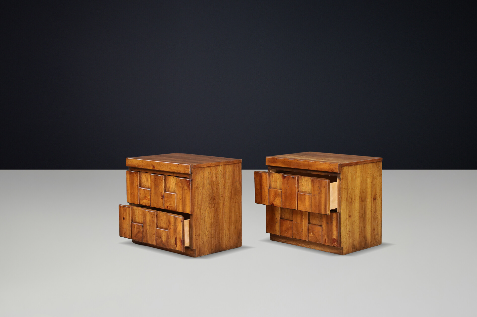 Brutalist “Staccato” Nightstands by Lane Furniture, USA, 1970s Late-20th century