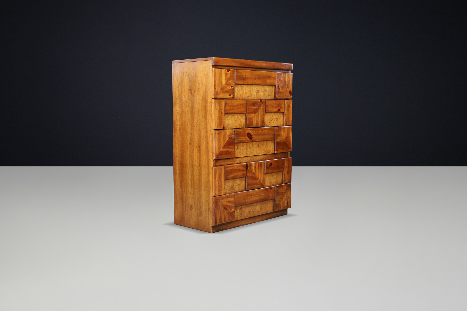 Brutalist “Staccato” Tallboy Dresser by Lane Furniture, USA, 1970s Late-20th century