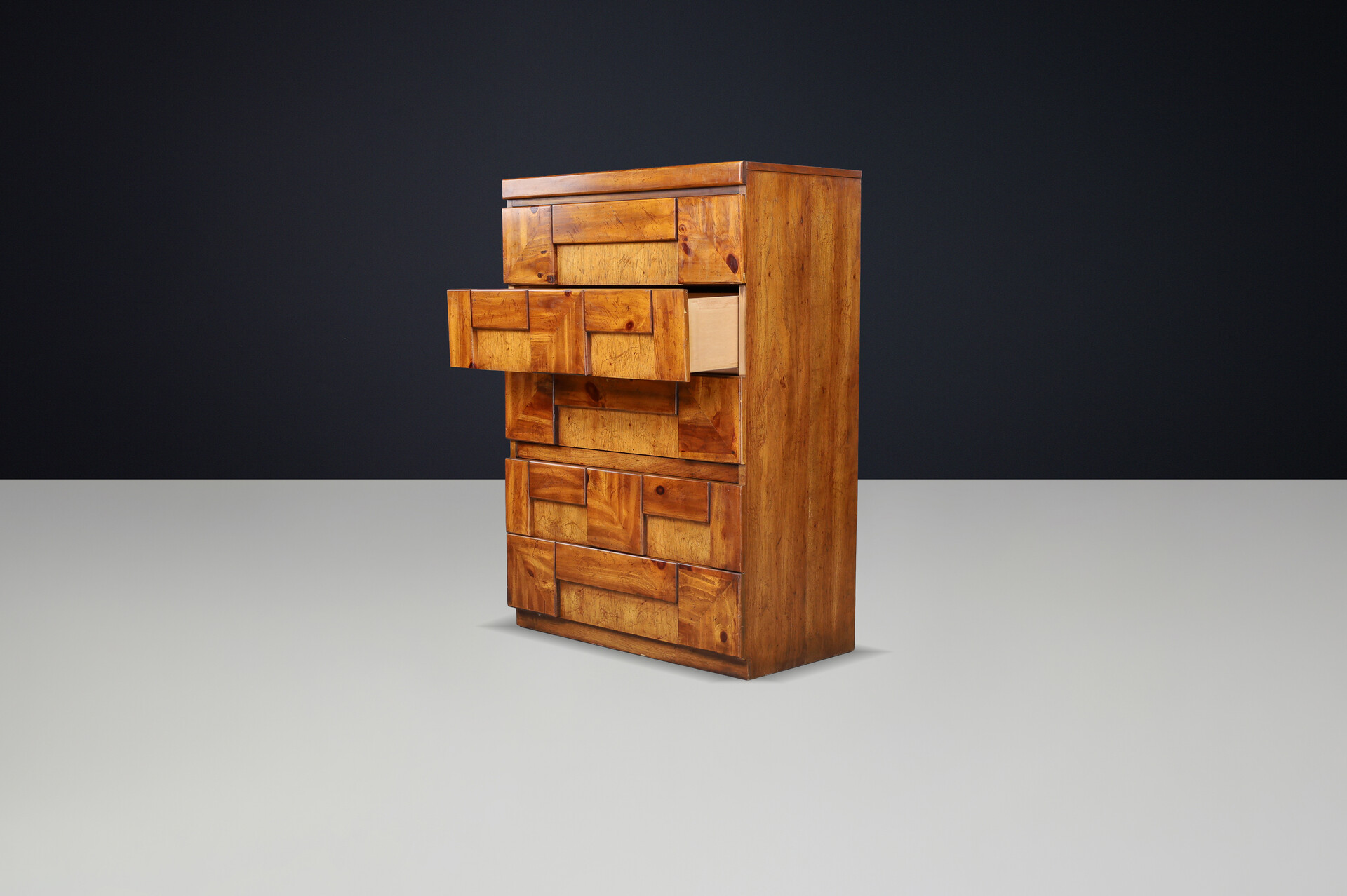 Brutalist “Staccato” Tallboy Dresser by Lane Furniture, USA, 1970s Late-20th century