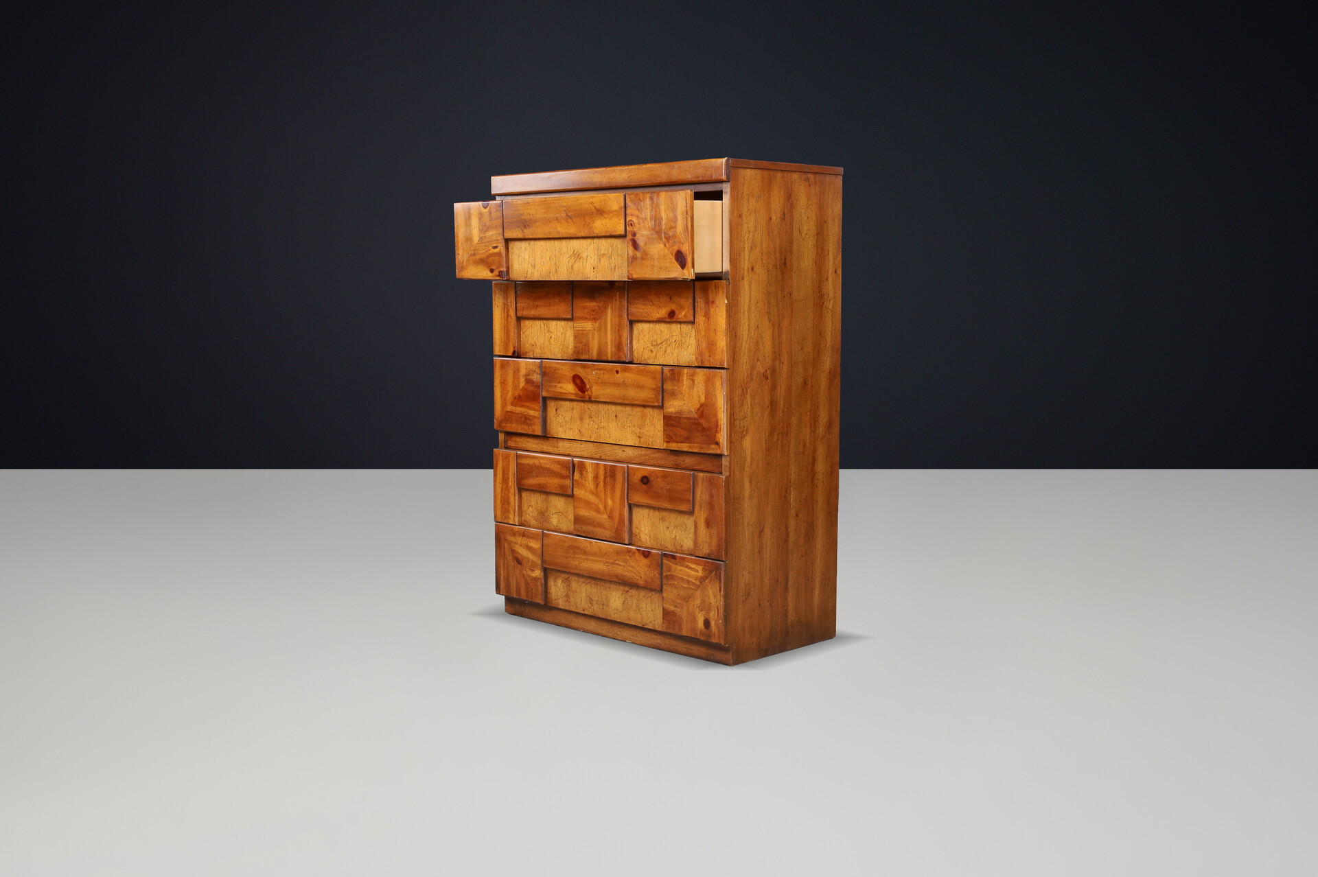 Brutalist “Staccato” Tallboy Dresser by Lane Furniture, USA, 1970s Late-20th century