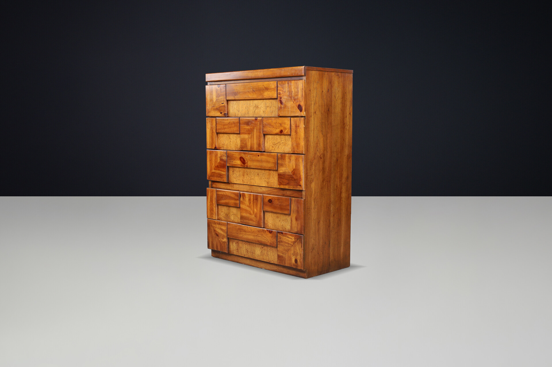 Brutalist “Staccato” Tallboy Dresser by Lane Furniture, USA, 1970s Late-20th century