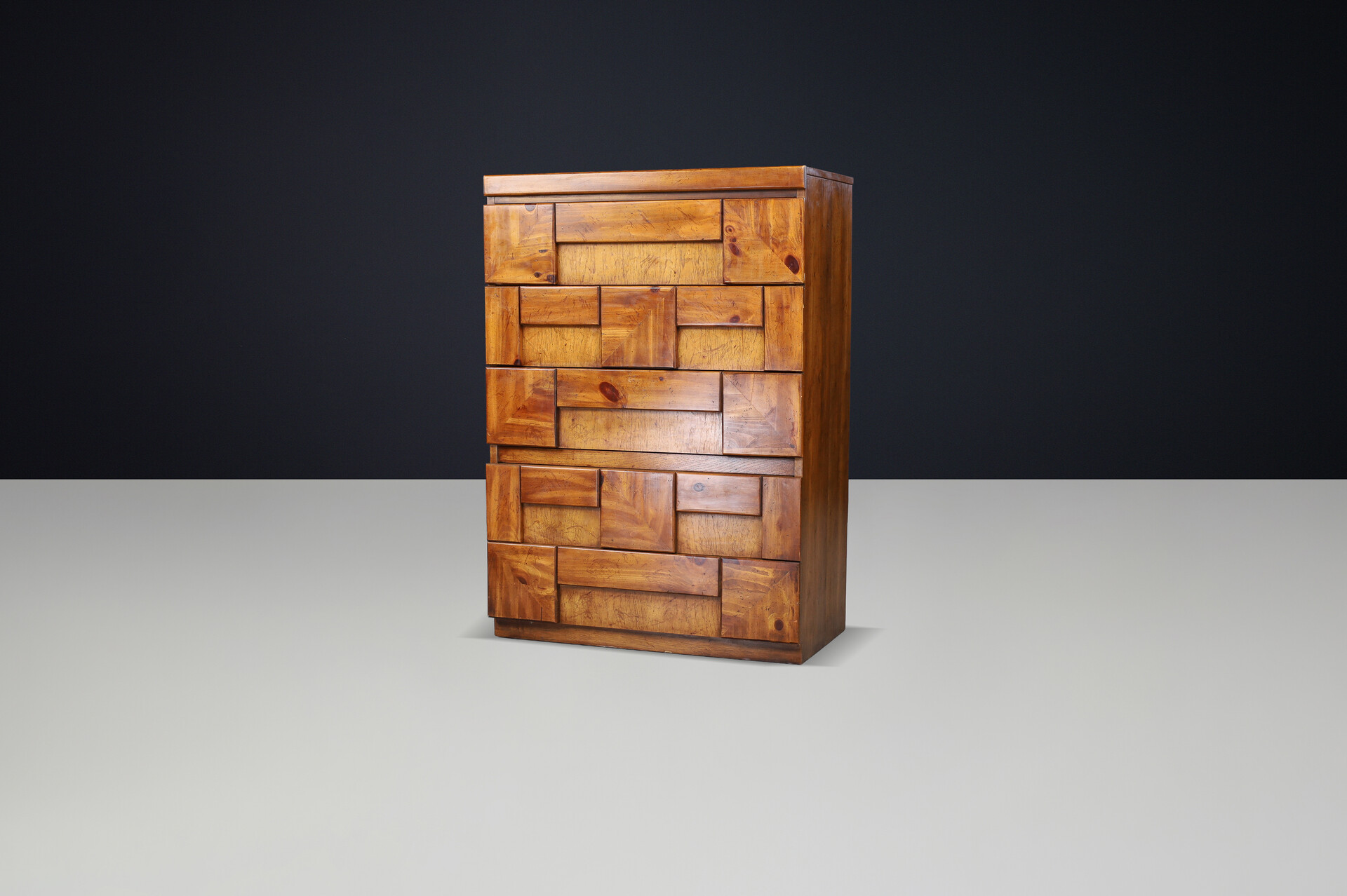 Brutalist “Staccato” Tallboy Dresser by Lane Furniture, USA, 1970s Late-20th century