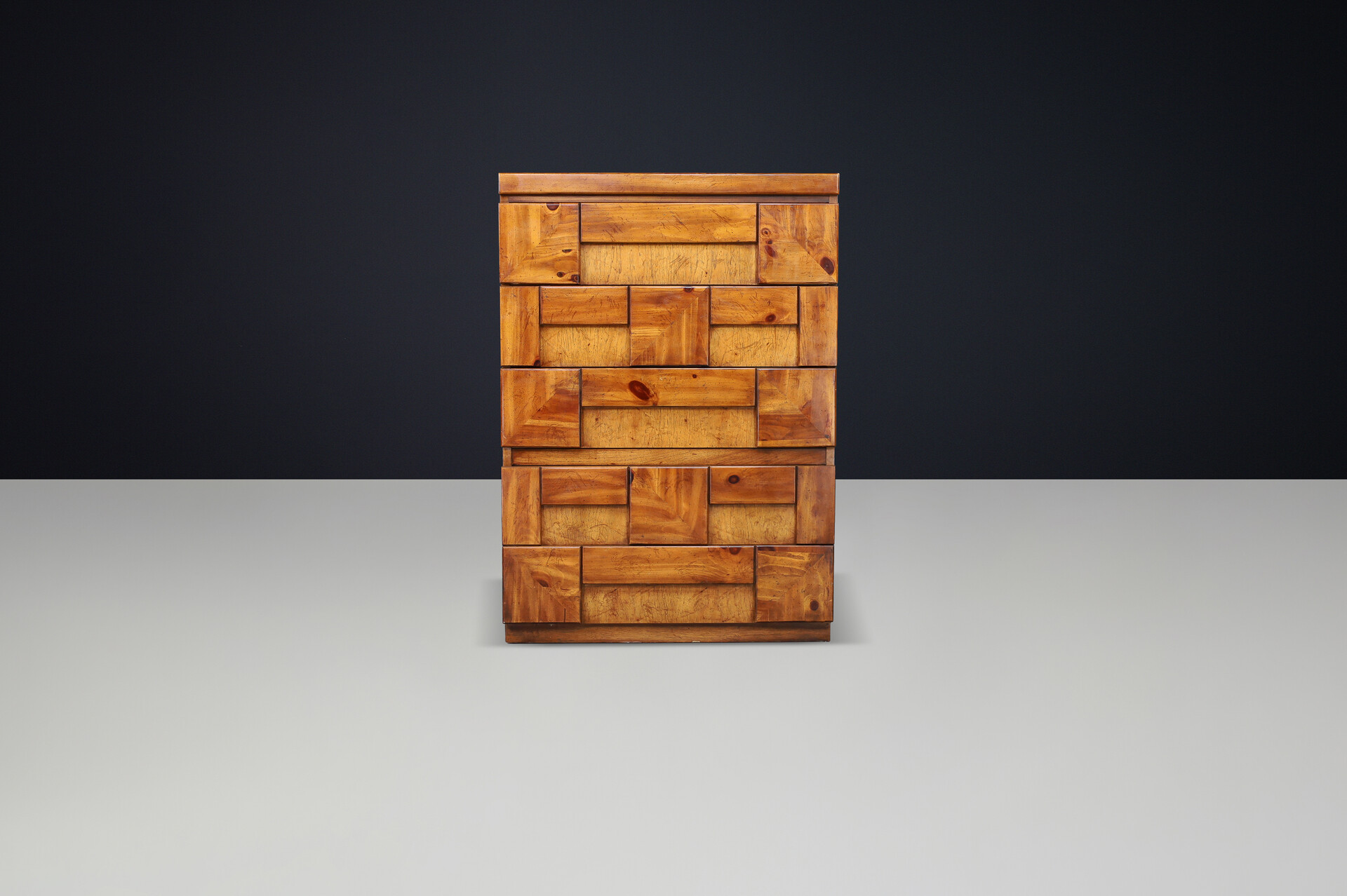 Brutalist “Staccato” Tallboy Dresser by Lane Furniture, USA, 1970s Late-20th century