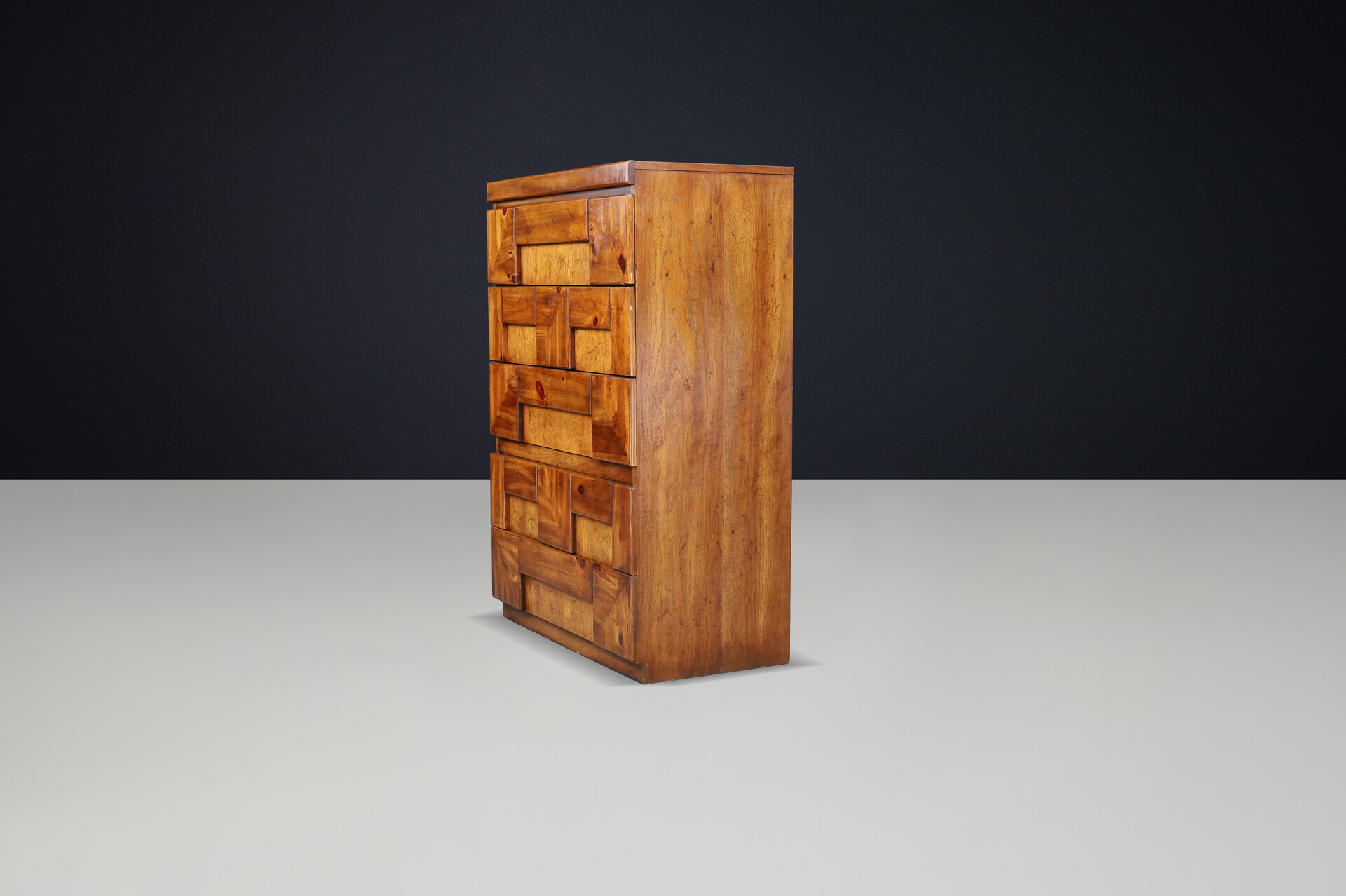 Brutalist “Staccato” Tallboy Dresser by Lane Furniture, USA, 1970s Late-20th century
