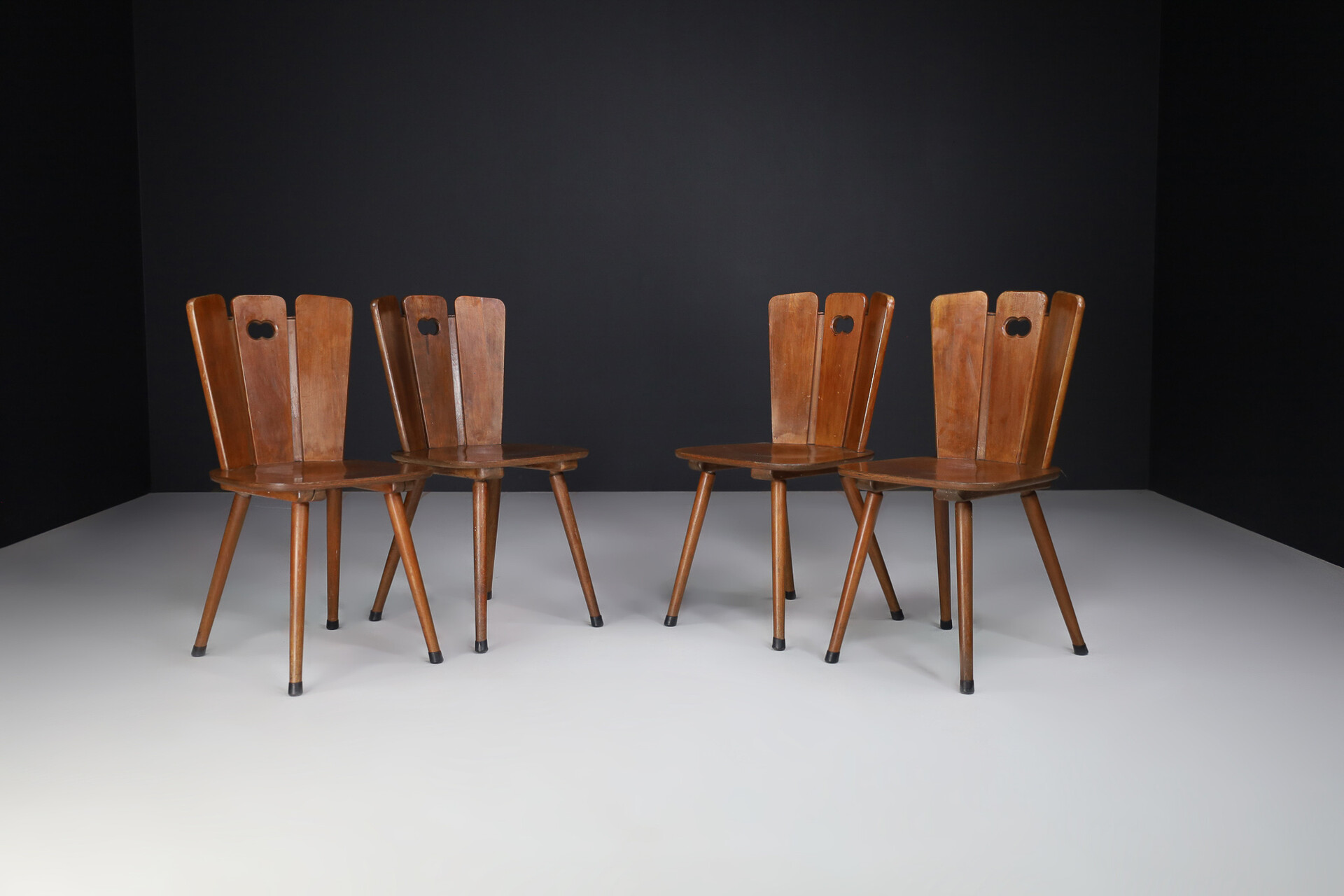 Brutalist Wooden and (copper Details) chairs , france 1950s Mid-20th century