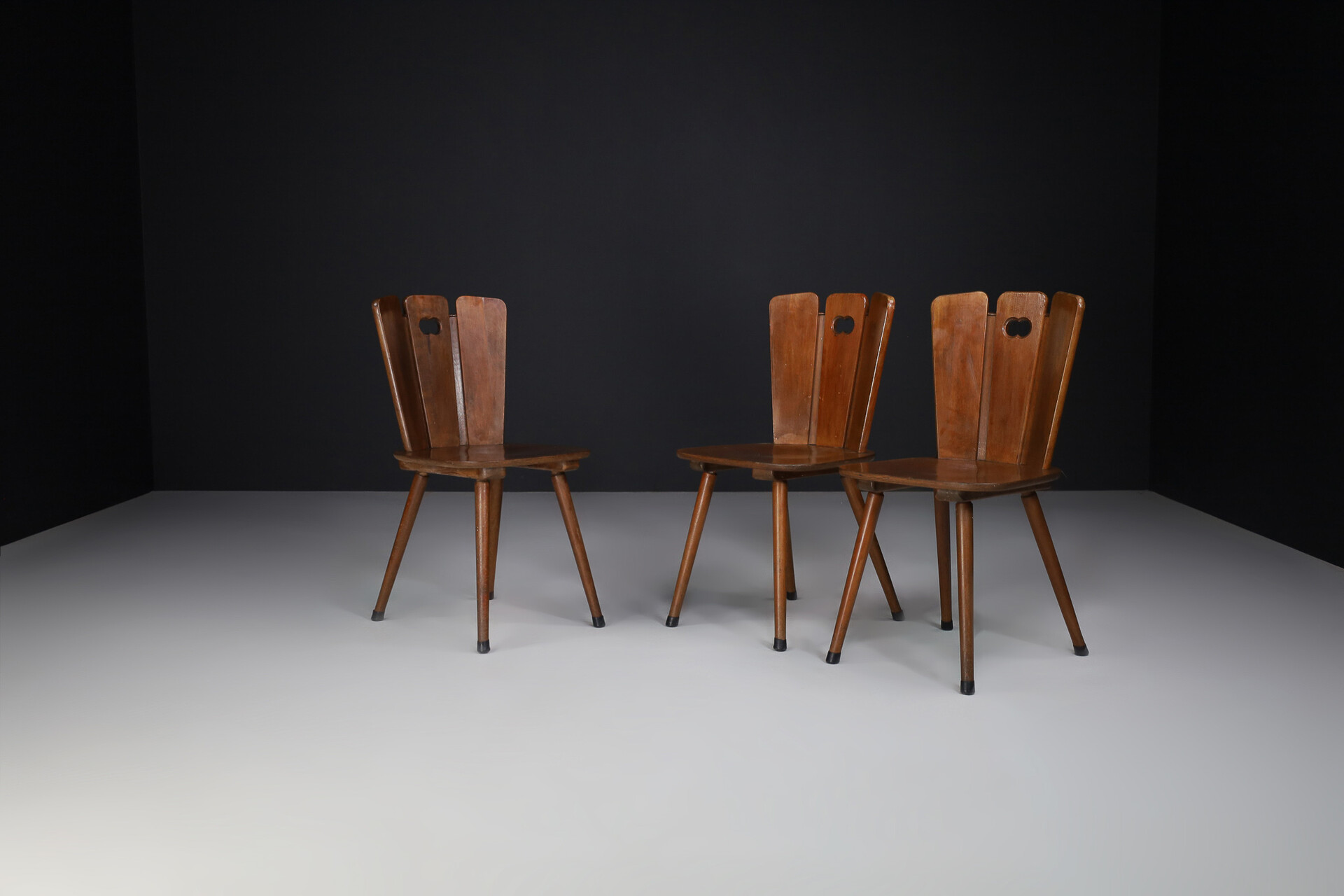 Brutalist Wooden and (copper Details) chairs , france 1950s Mid-20th century