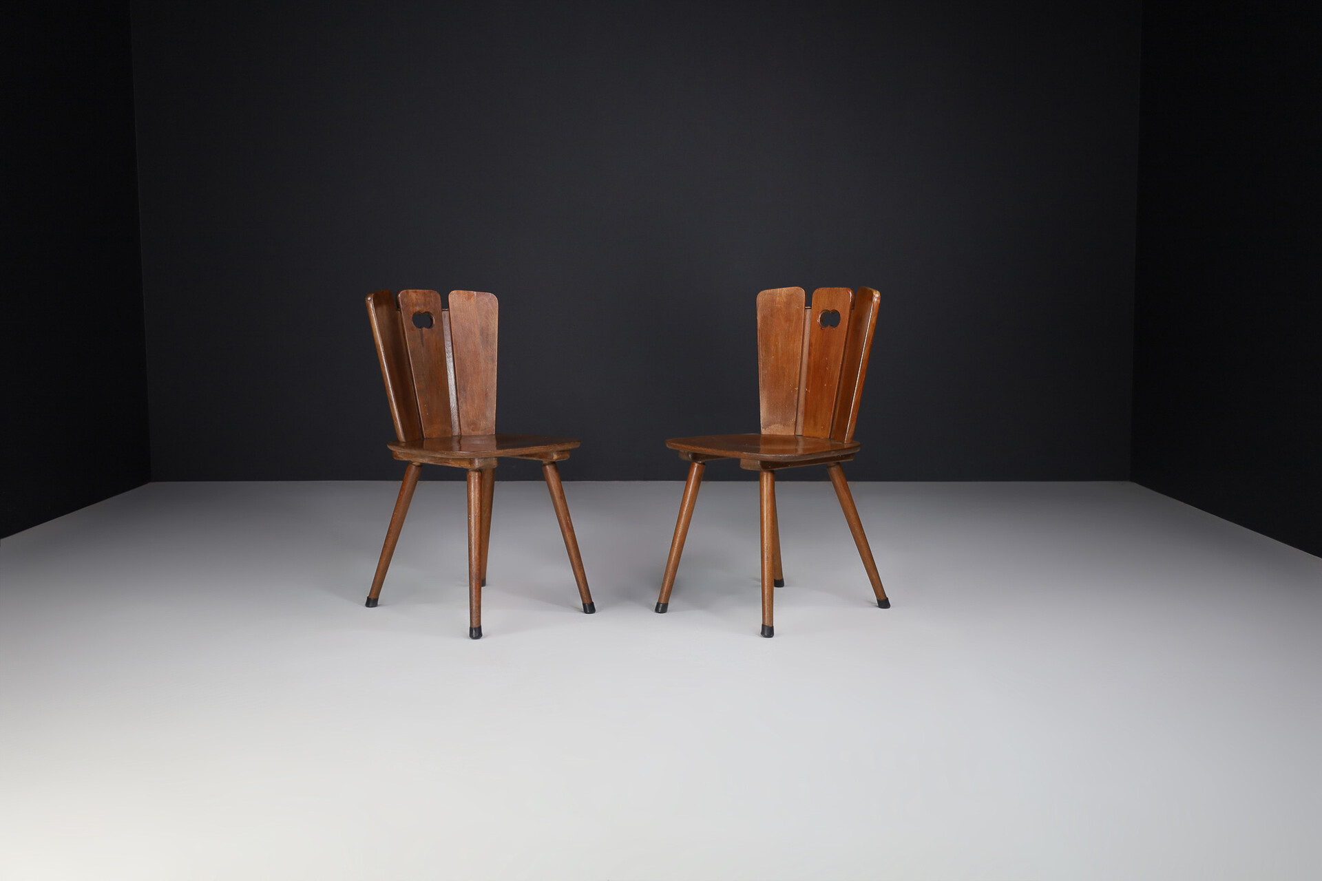 Brutalist Wooden and (copper Details) chairs , france 1950s Mid-20th century