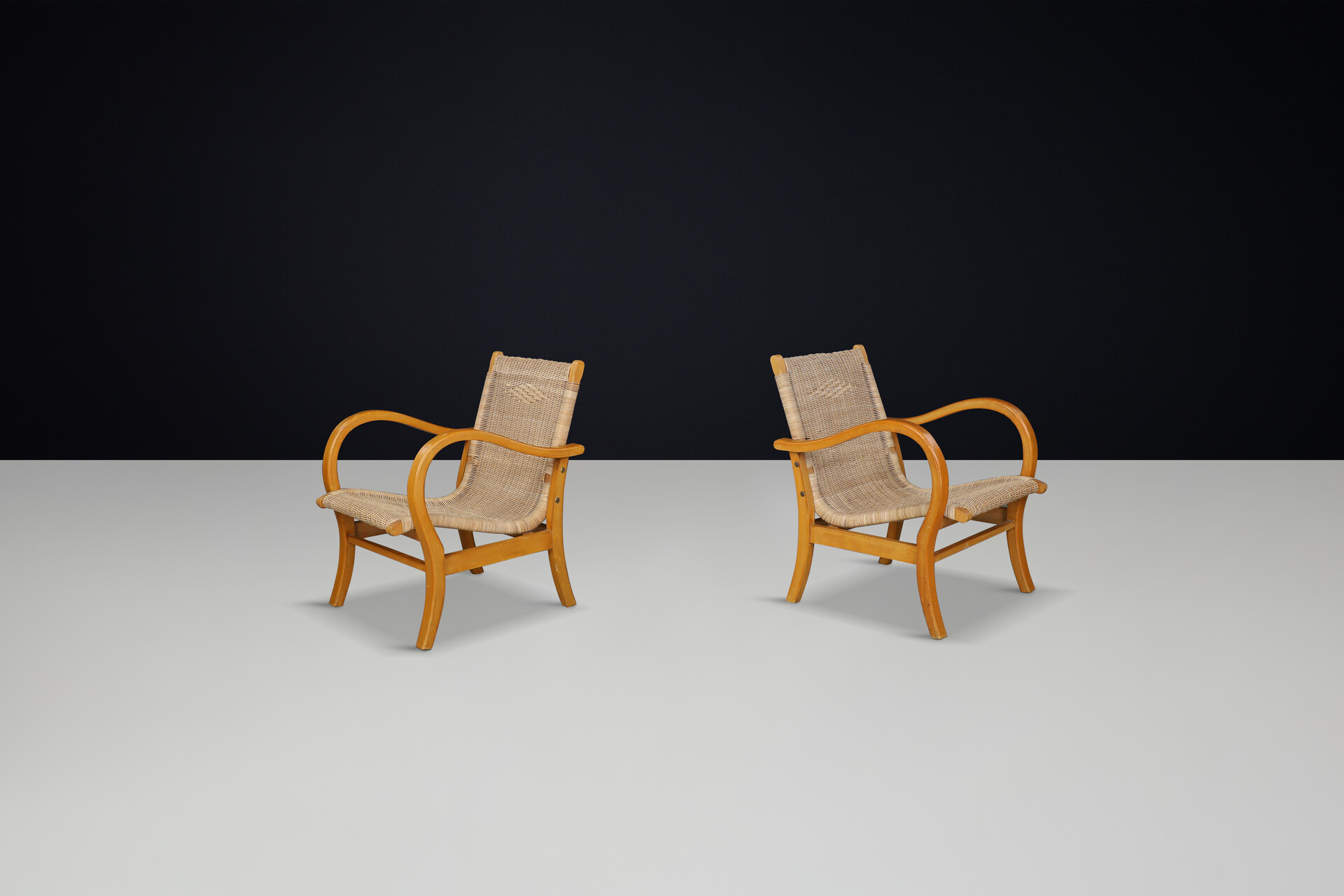 Cane seating and back arm chairs by Erich Dieckman, Germany 1950s Mid-20th century