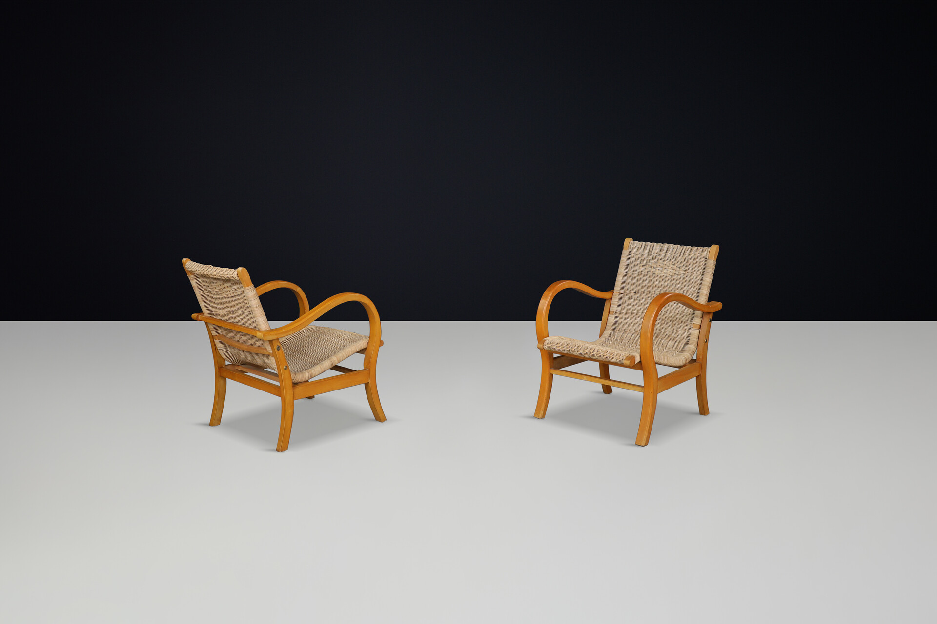 Cane seating and back arm chairs by Erich Dieckman, Germany 1950s Mid-20th century