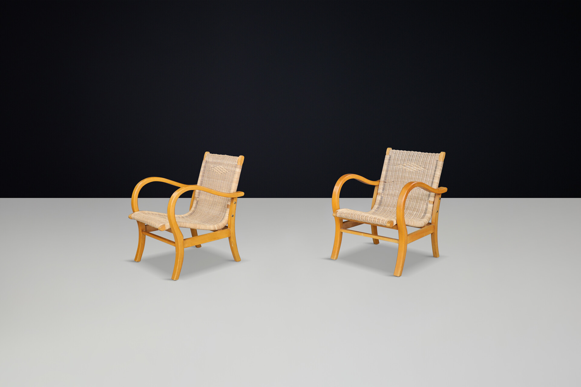 Cane seating and back arm chairs by Erich Dieckman, Germany 1950s Mid-20th century