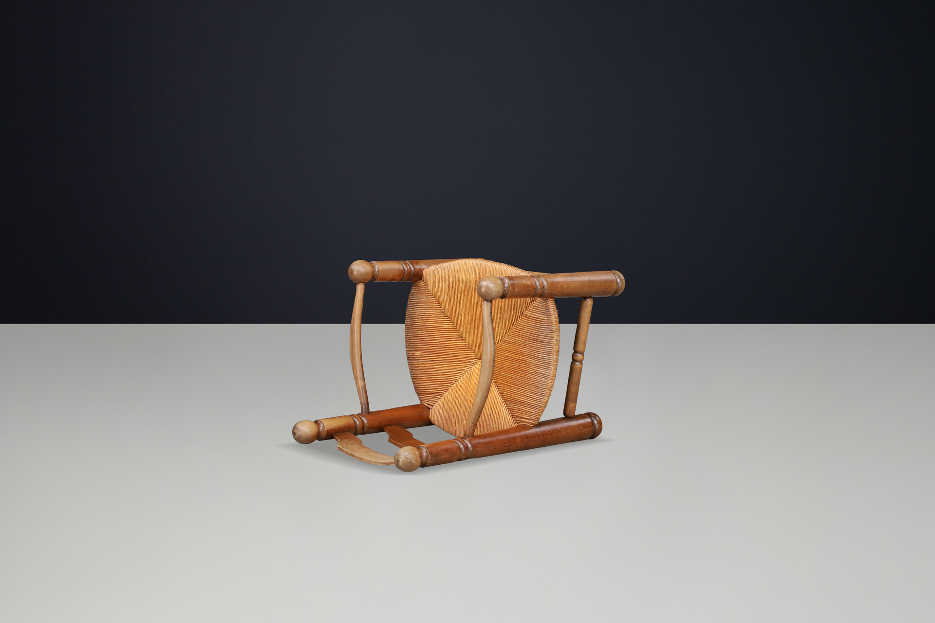 Charles Dudouyt Sculptural Walnut Armchairs with Rush Seats, France 1940s Early-20th century