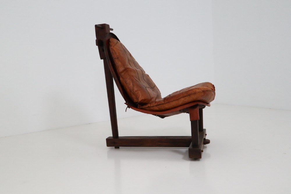 Cognac Leather Brazilian Chair and Ottoman