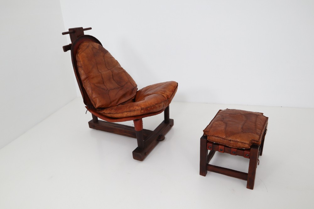 Cognac Leather Brazilian Chair and Ottoman