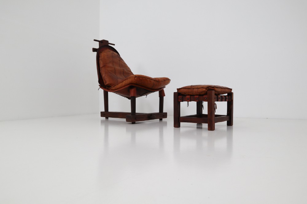 Cognac Leather Brazilian Chair and Ottoman