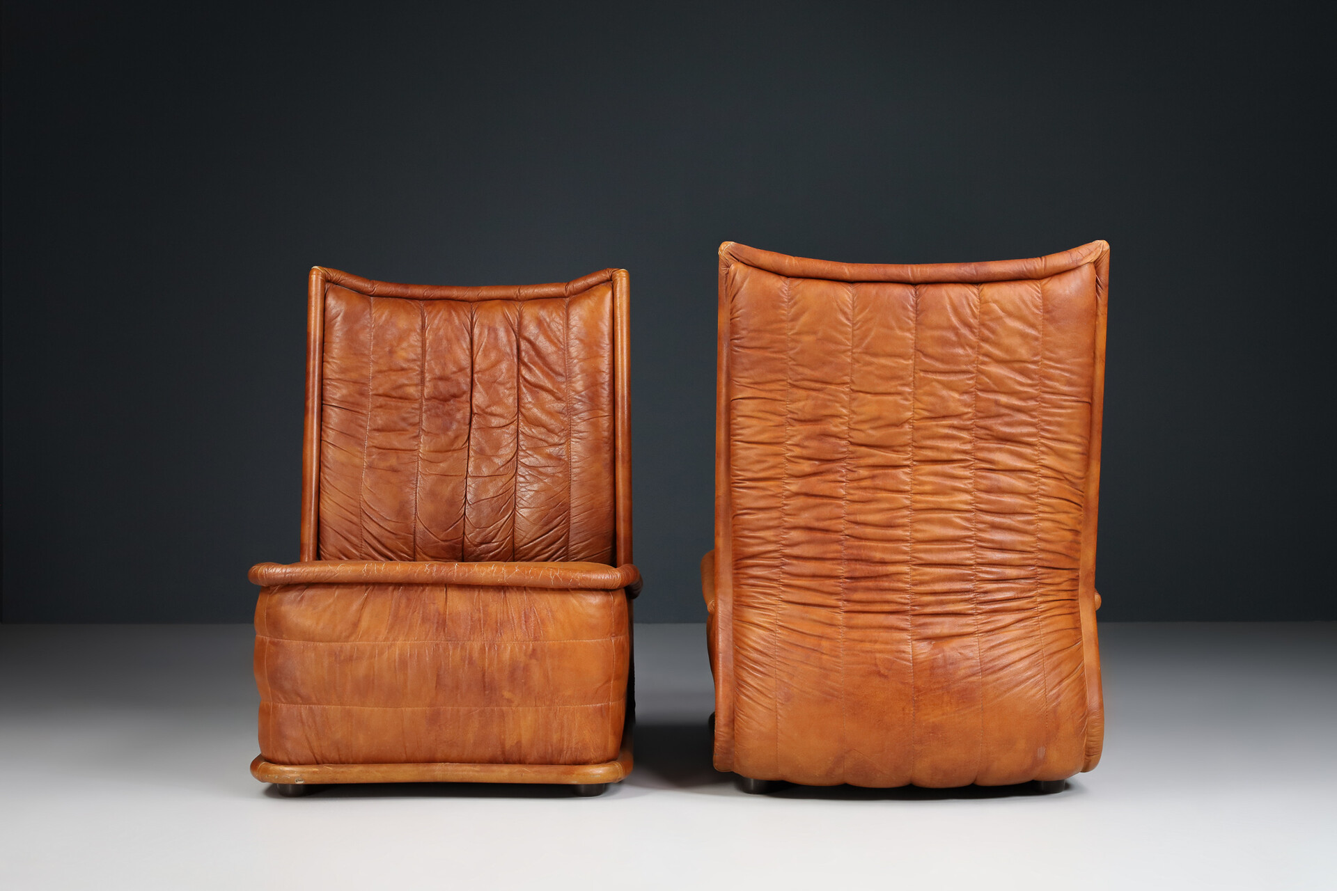 Cognac Leather Lounge Chairs, Italy 1970 Mid-20th century