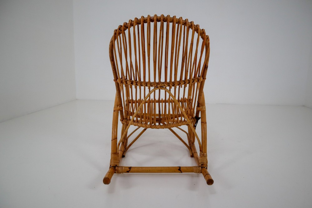 Country-farm house Bambo,Wicker Midcentury French Wicker Bamboo Rocking Chair, 1960s Mid-20th century
