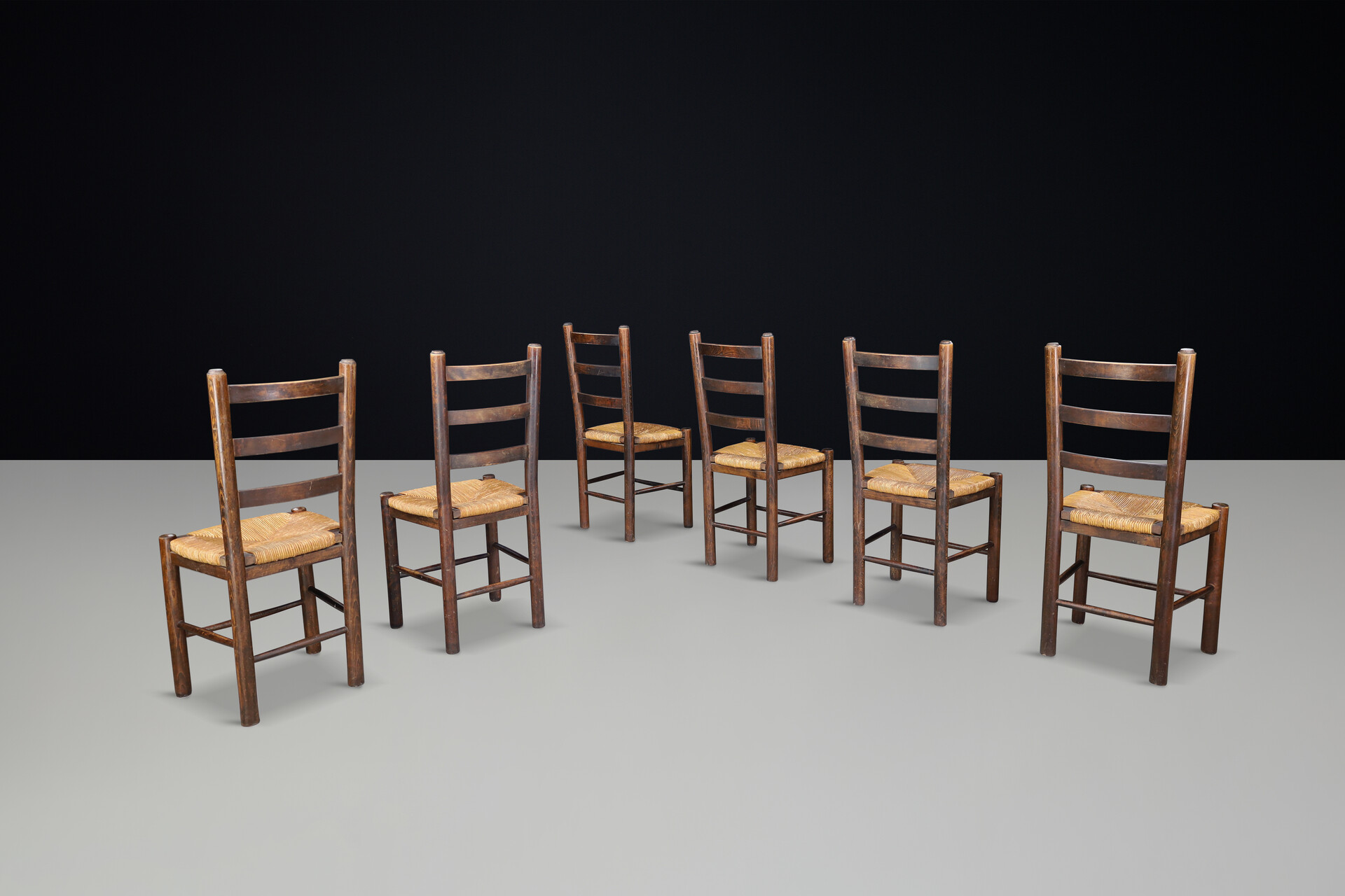 Country-farm house Dining Chairs in Oak and Rush, France, 1950s Mid-20th century