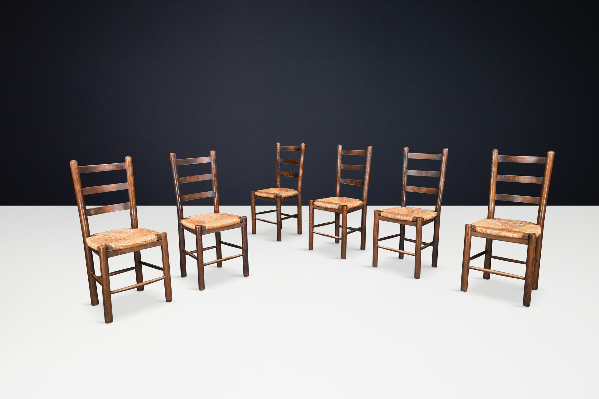 Country-farm house Dining Chairs in Oak and Rush, France, 1950s Mid-20th century