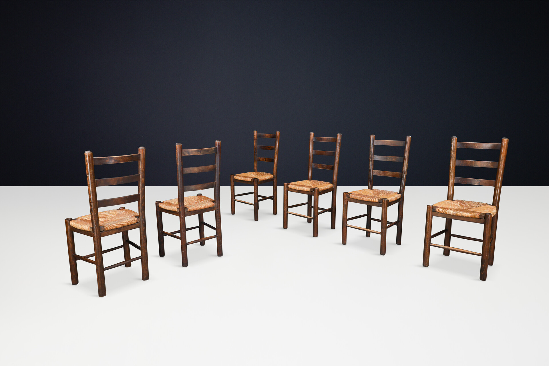Country-farm house Dining Chairs in Oak and Rush, France, 1950s Mid-20th century