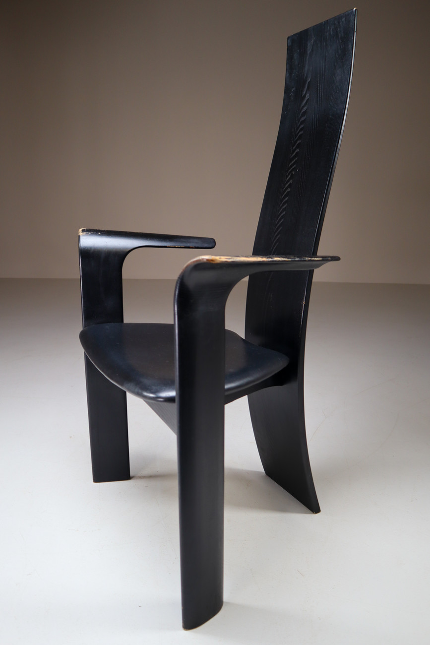 Danish Ebonized Highback Arm Chairs by Bob og Dries Van Den Bergh for Tranekær Mobler. Mid-20th century