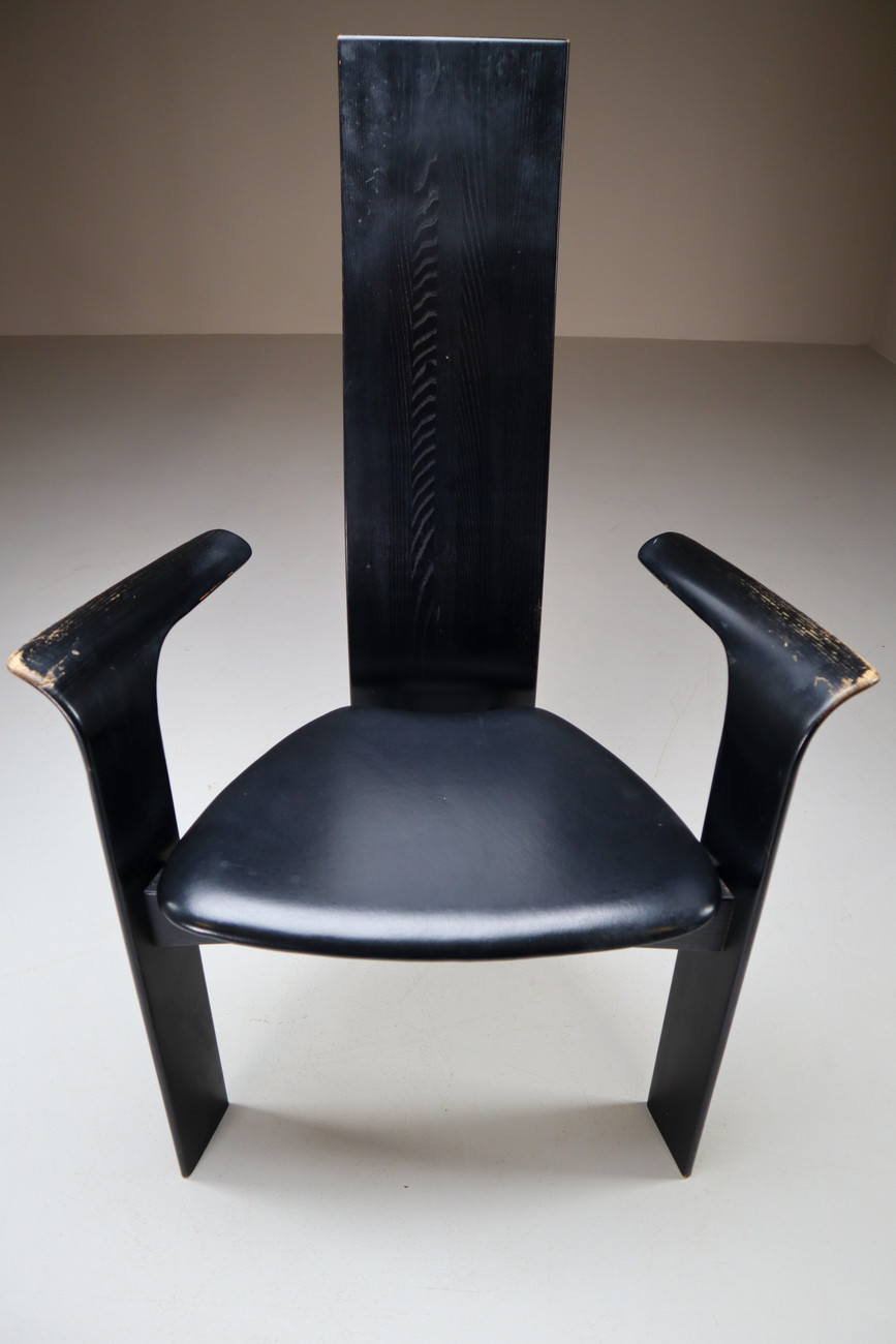 Danish Ebonized Highback Arm Chairs by Bob og Dries Van Den Bergh for Tranekær Mobler. Mid-20th century