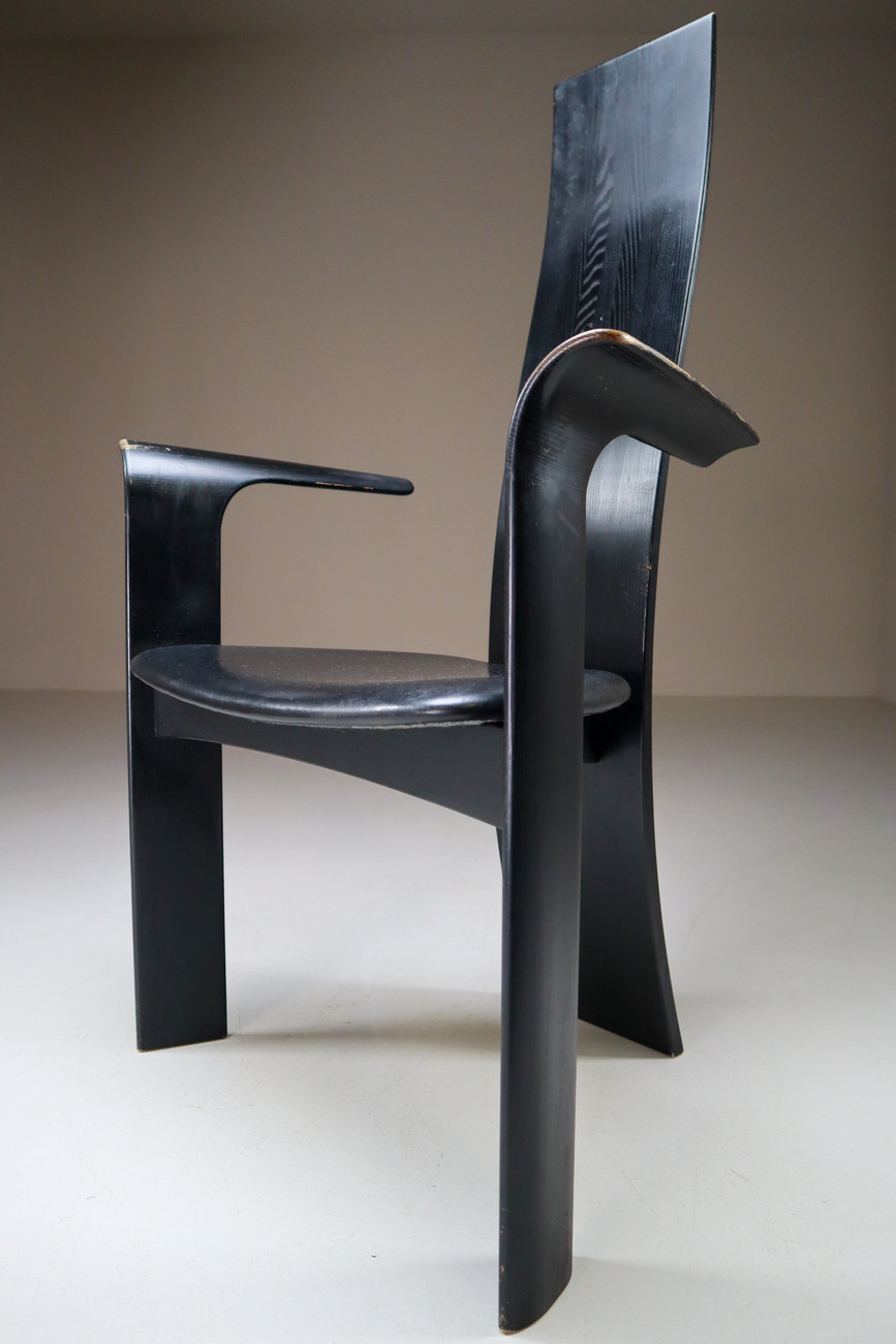Danish Ebonized Highback Arm Chairs by Bob og Dries Van Den Bergh for Tranekær Mobler. Mid-20th century