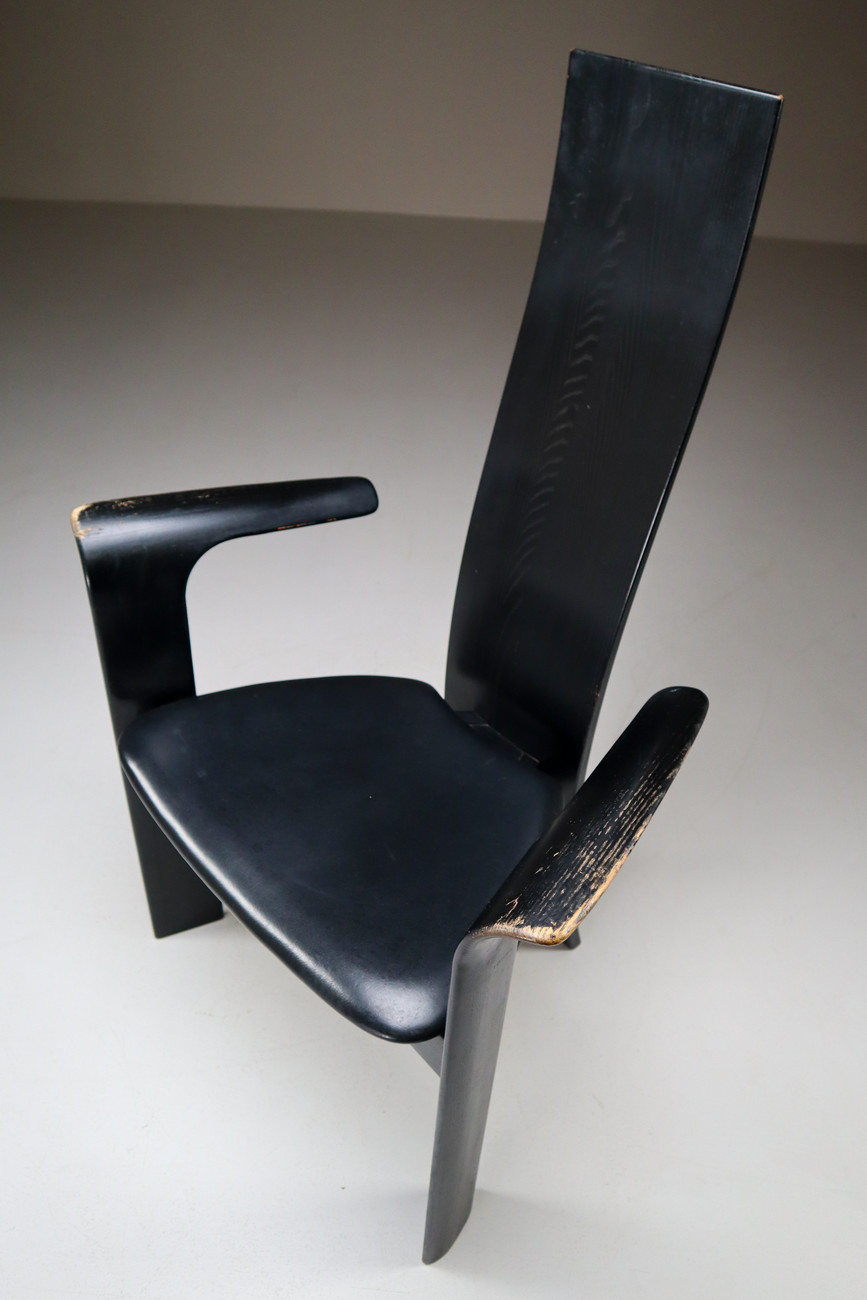 Danish Ebonized Highback Arm Chairs by Bob og Dries Van Den Bergh for Tranekær Mobler. Mid-20th century