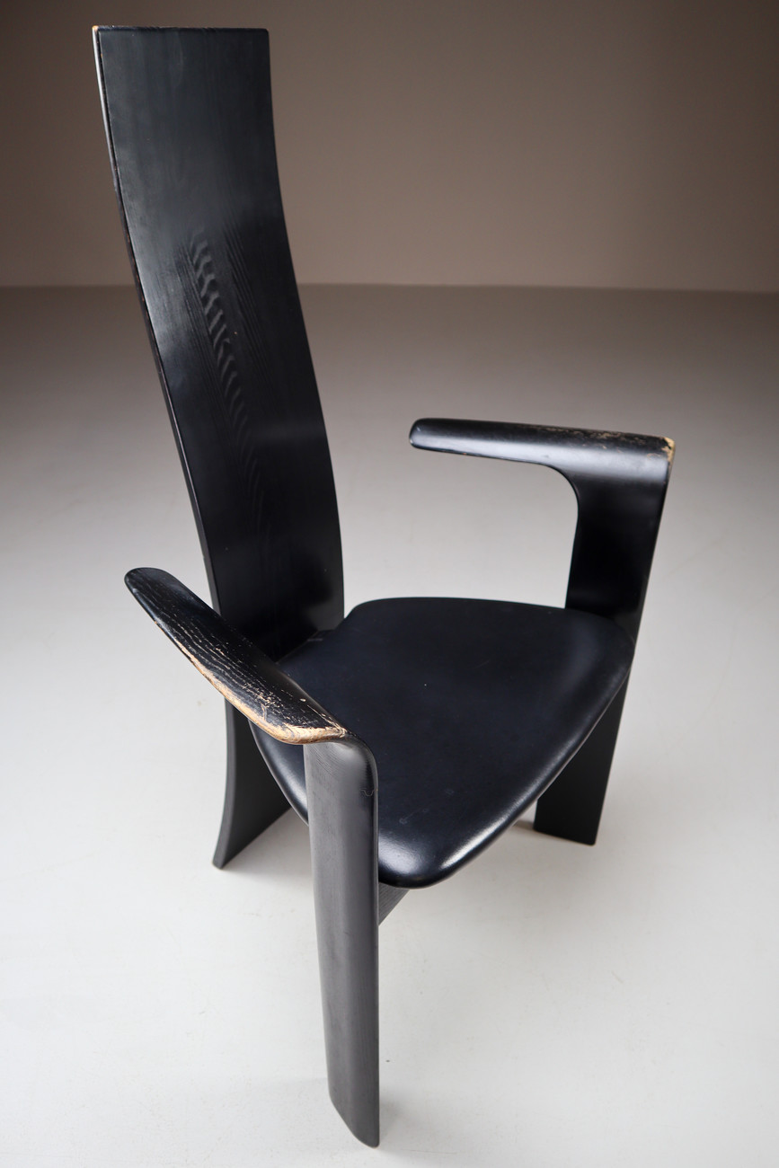 Danish Ebonized Highback Arm Chairs by Bob og Dries Van Den Bergh for Tranekær Mobler. Mid-20th century