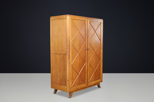 Demountable French Blond Oak Wardrobe with Diamond Pattern Doors, 1950s Mid-20th century