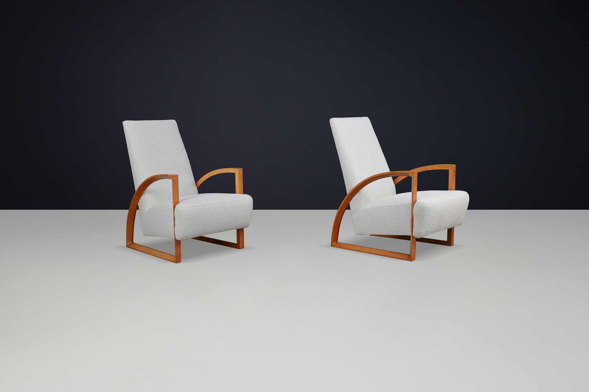 Dutch Modernist Oak Armchairs in New Bouclé Upholstery, The Netherlands 1960s Late-20th century