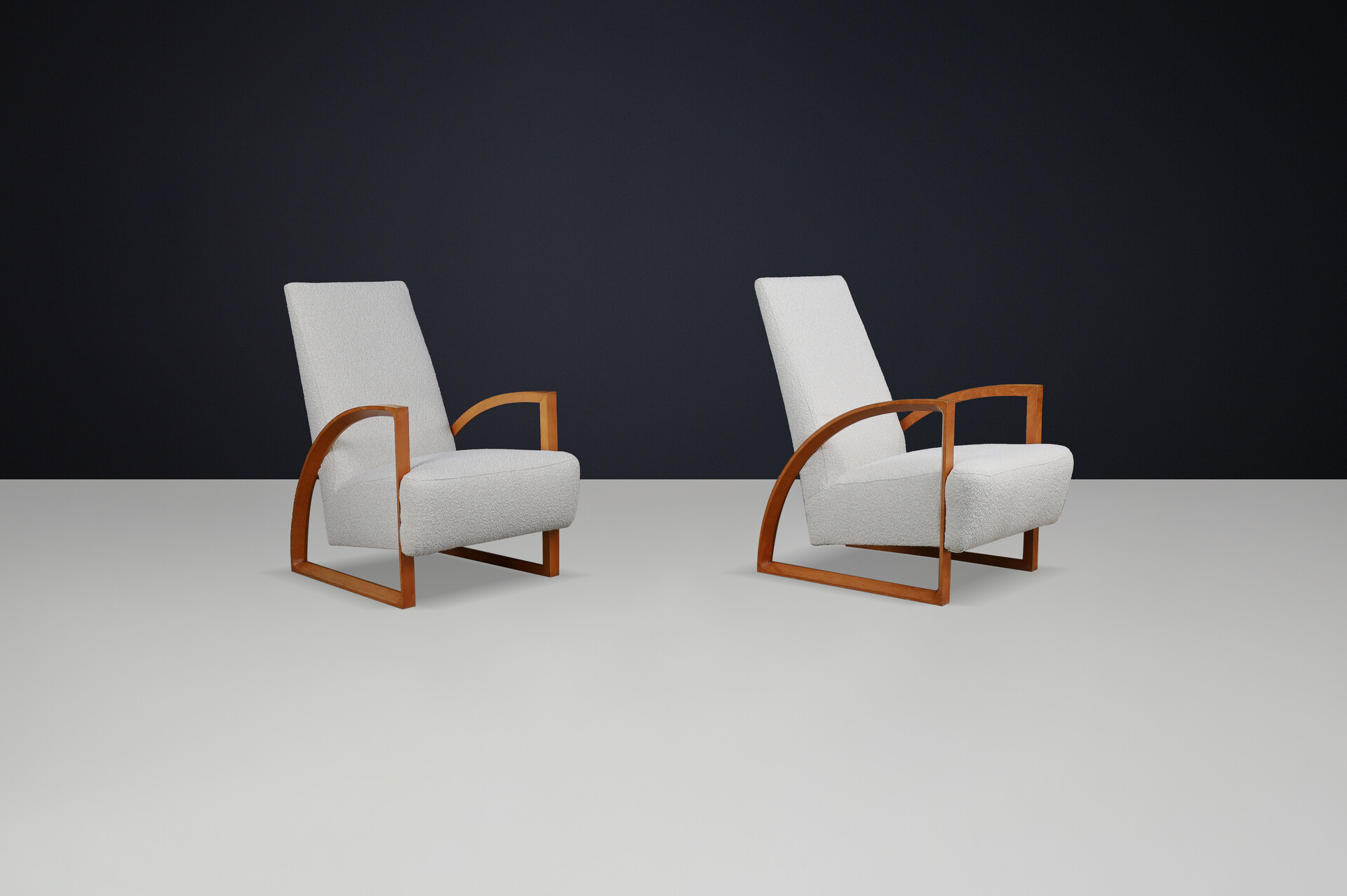 Dutch Modernist Oak Armchairs in New Bouclé Upholstery, The Netherlands 1960s Late-20th century