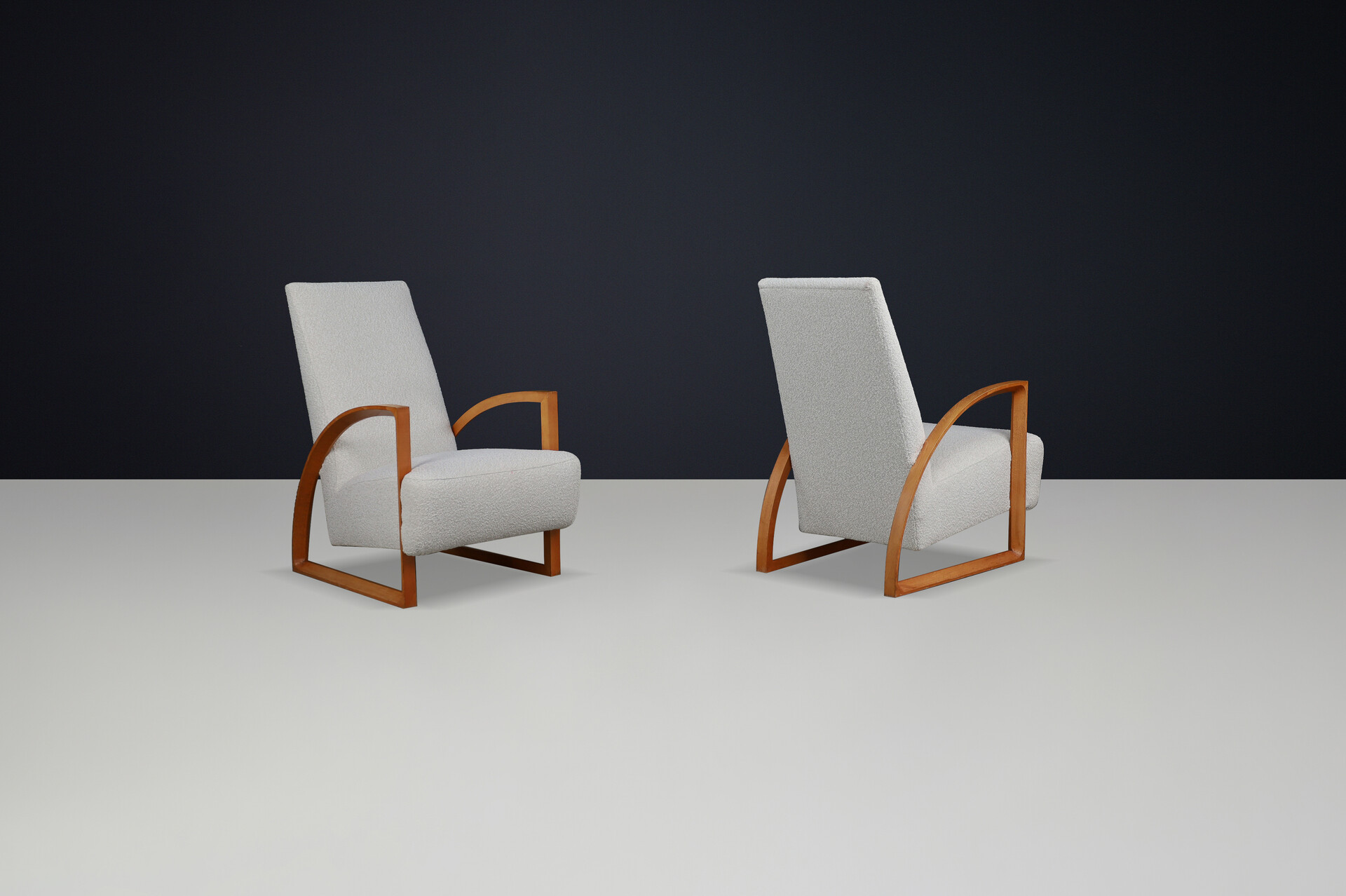 Dutch Modernist Oak Armchairs in New Bouclé Upholstery, The Netherlands 1960s Late-20th century