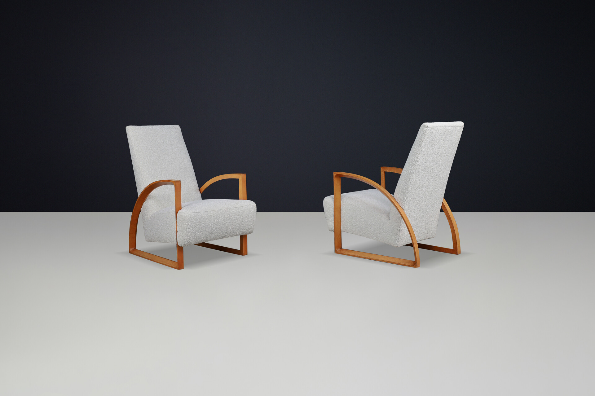 Dutch Modernist Oak Armchairs in New Bouclé Upholstery, The Netherlands 1960s Late-20th century