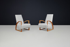 Dutch Modernist Oak Armchairs in New Bouclé Upholstery, The Netherlands 1960s Late-20th century