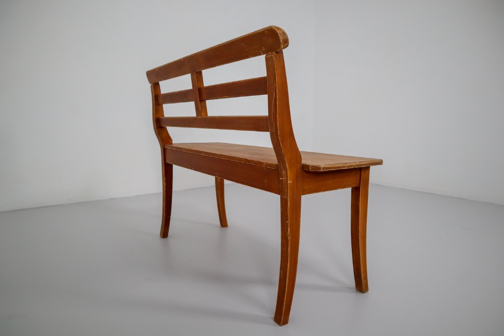 Elegant 19th Century, German Antique Hall Bench in Pine