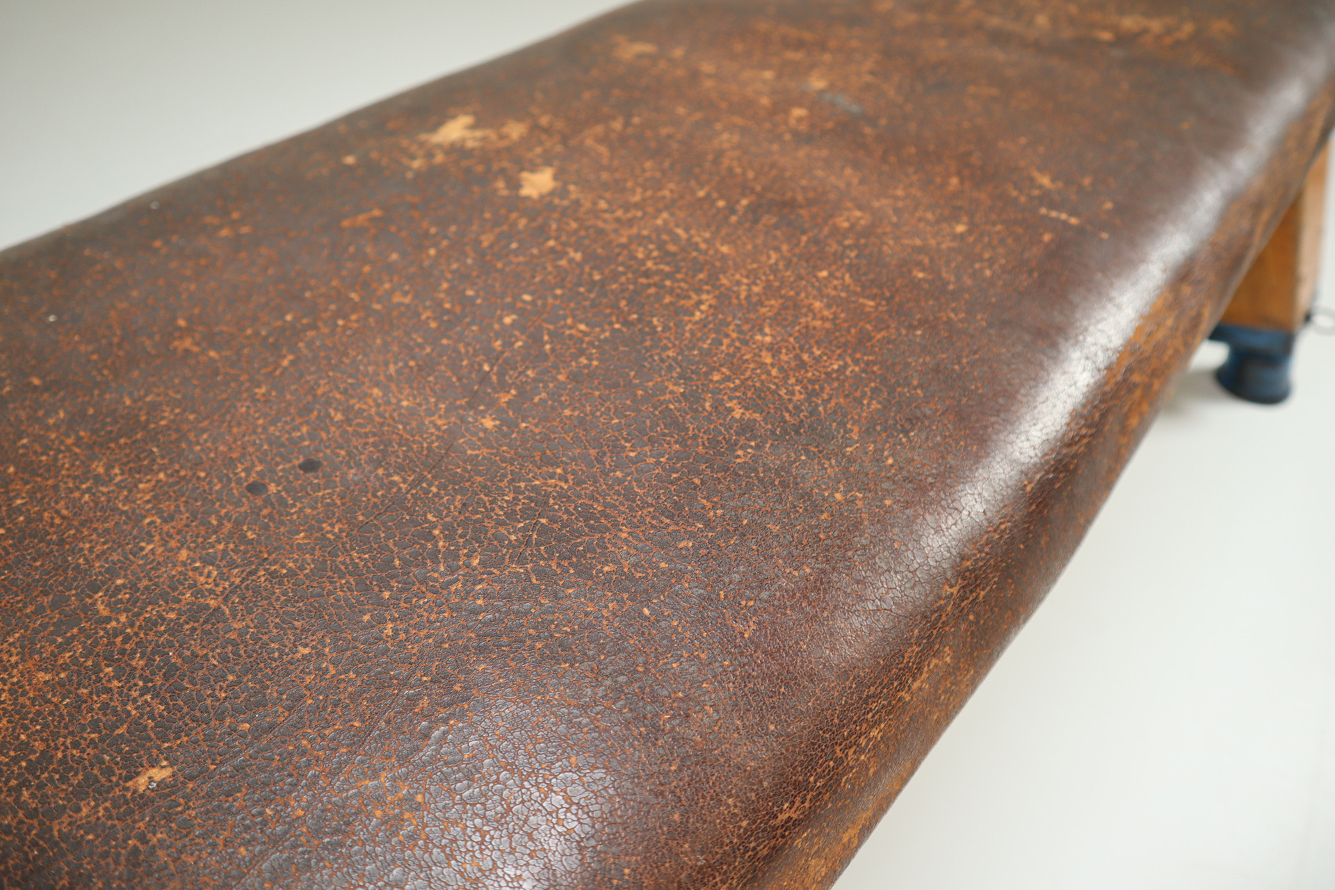European Vintage Patinated Leather Gym Bench or Table, circa 1950s