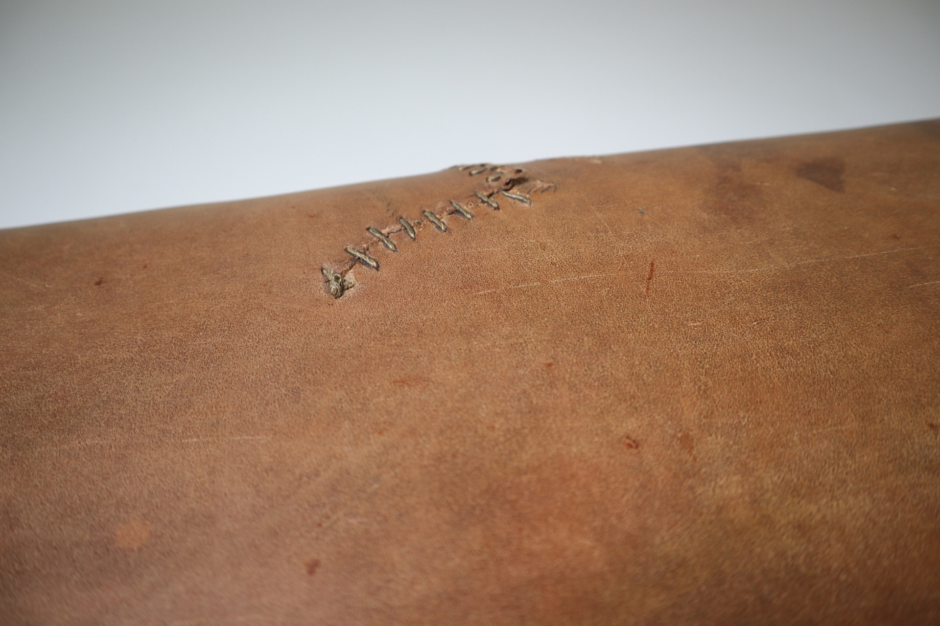 European Vintage Patinated Leather Gym Bench Or Table, Circa 1950s