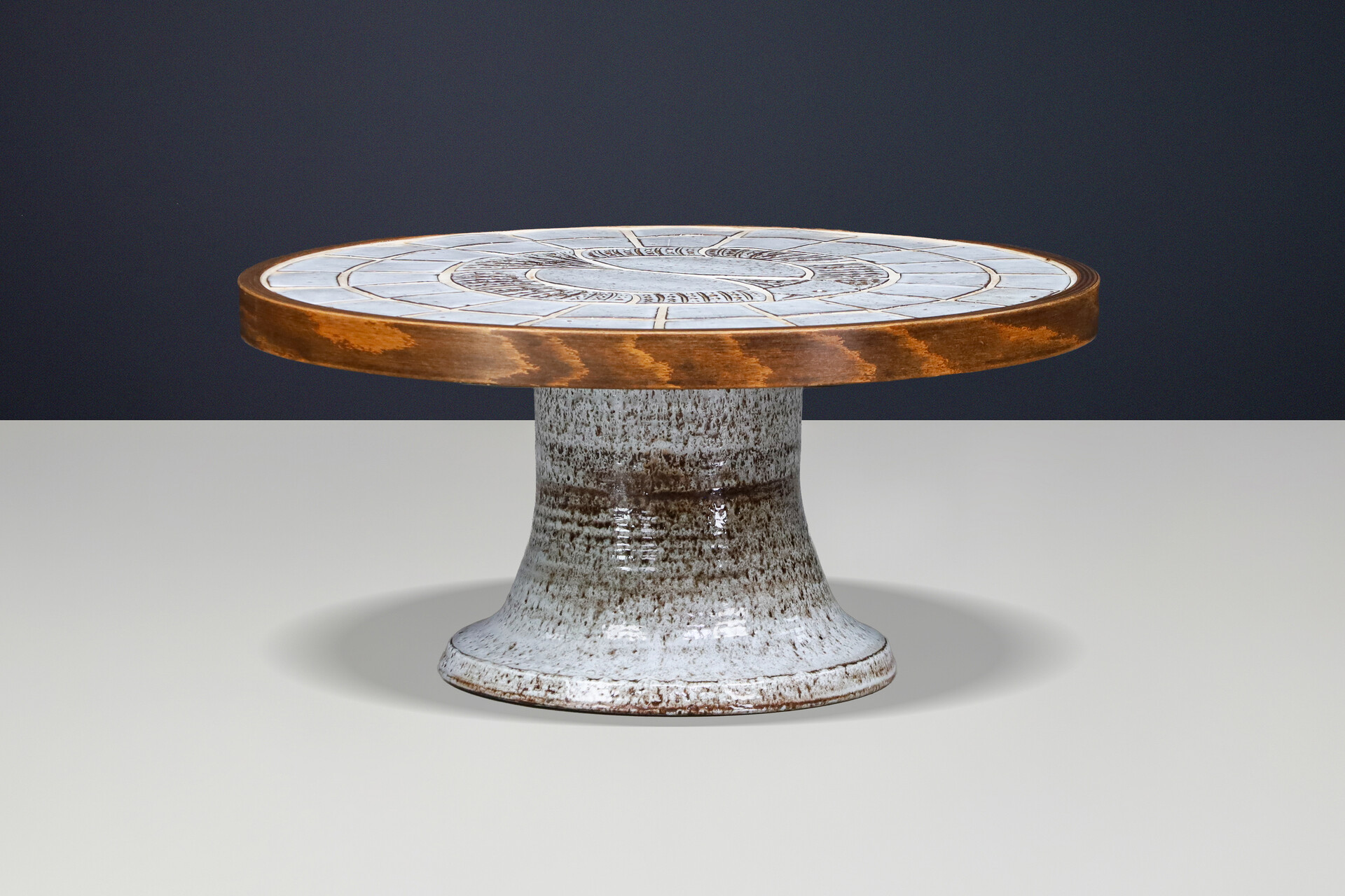 Exceptional Vallauris Ceramic Coffee Table with Sculptural Pedestal Base, 1960s Mid-20th century