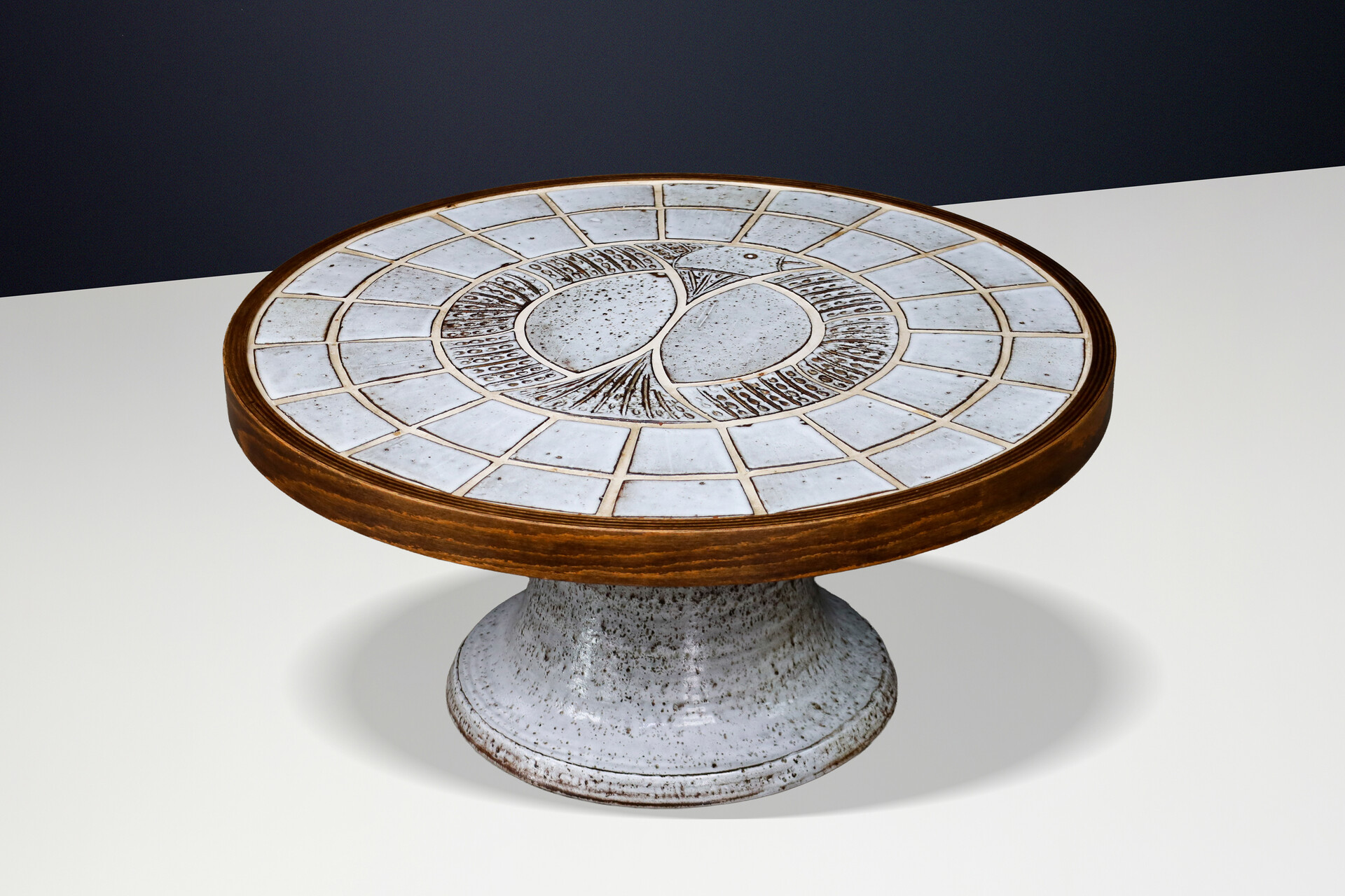 Exceptional Vallauris Ceramic Coffee Table with Sculptural Pedestal Base, 1960s Mid-20th century