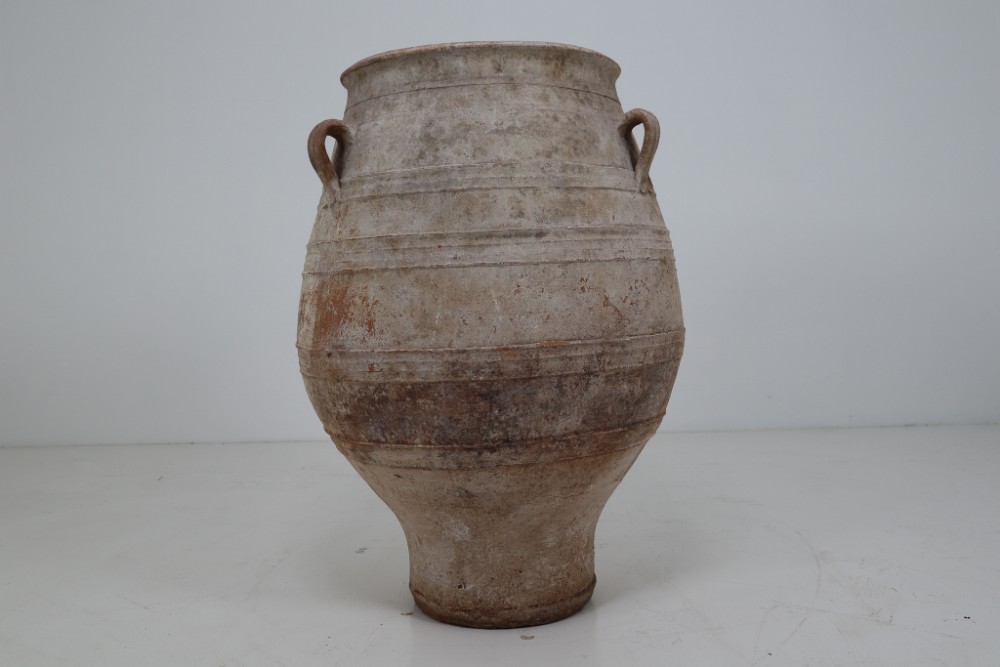 Extreme Large Three-Handled Painted Terracotta Urn From The Early-20th Century.