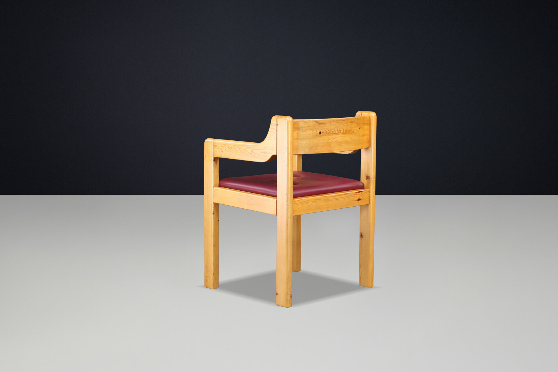 French Alpine Chalet Dining Chairs in Solid Pine with Red Leather Seats 1970s Late-20th century